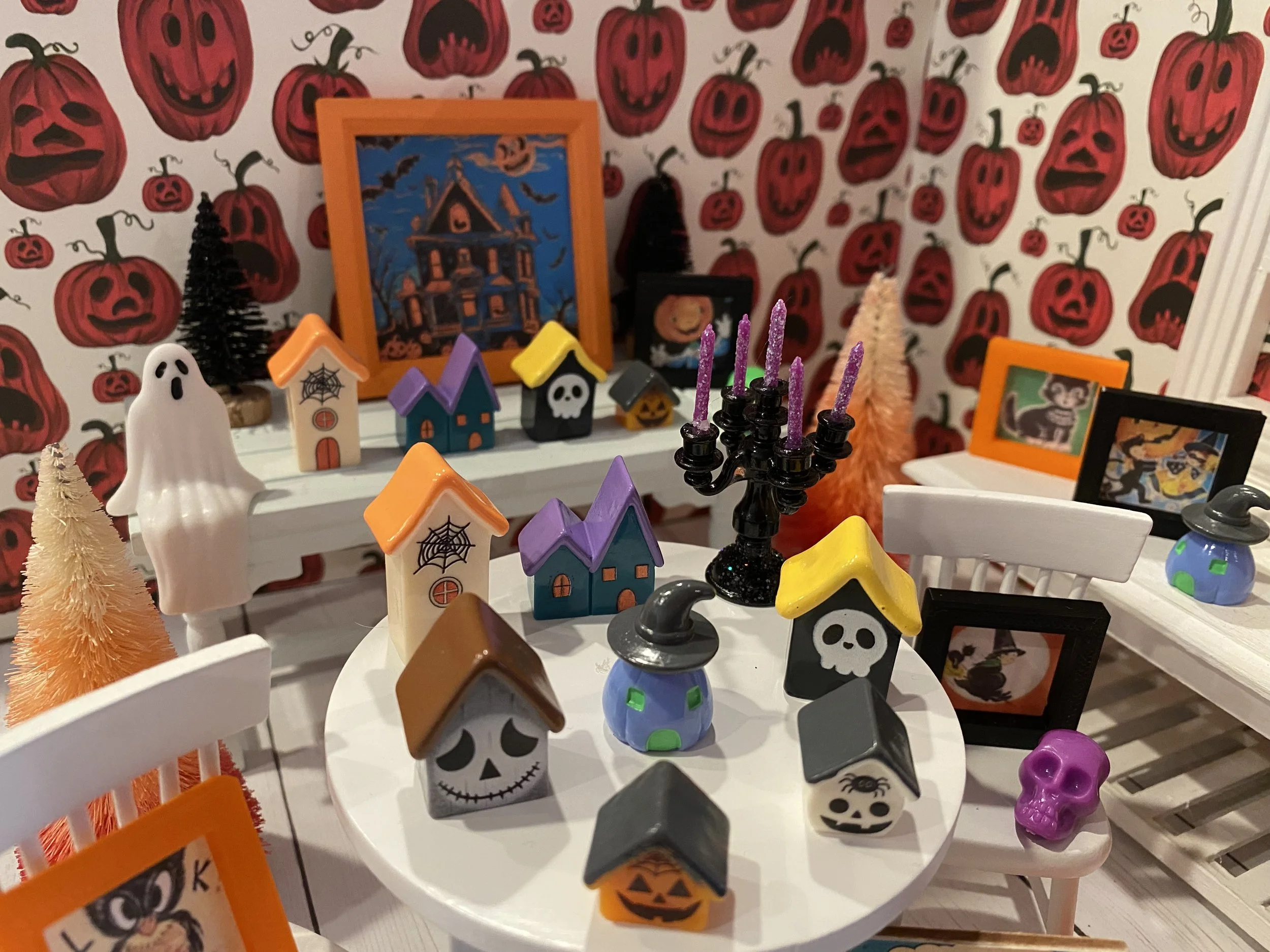 Miniature Halloween City, Spooky Cartoon Dollhouse Houses, Halloween Art, 1:12