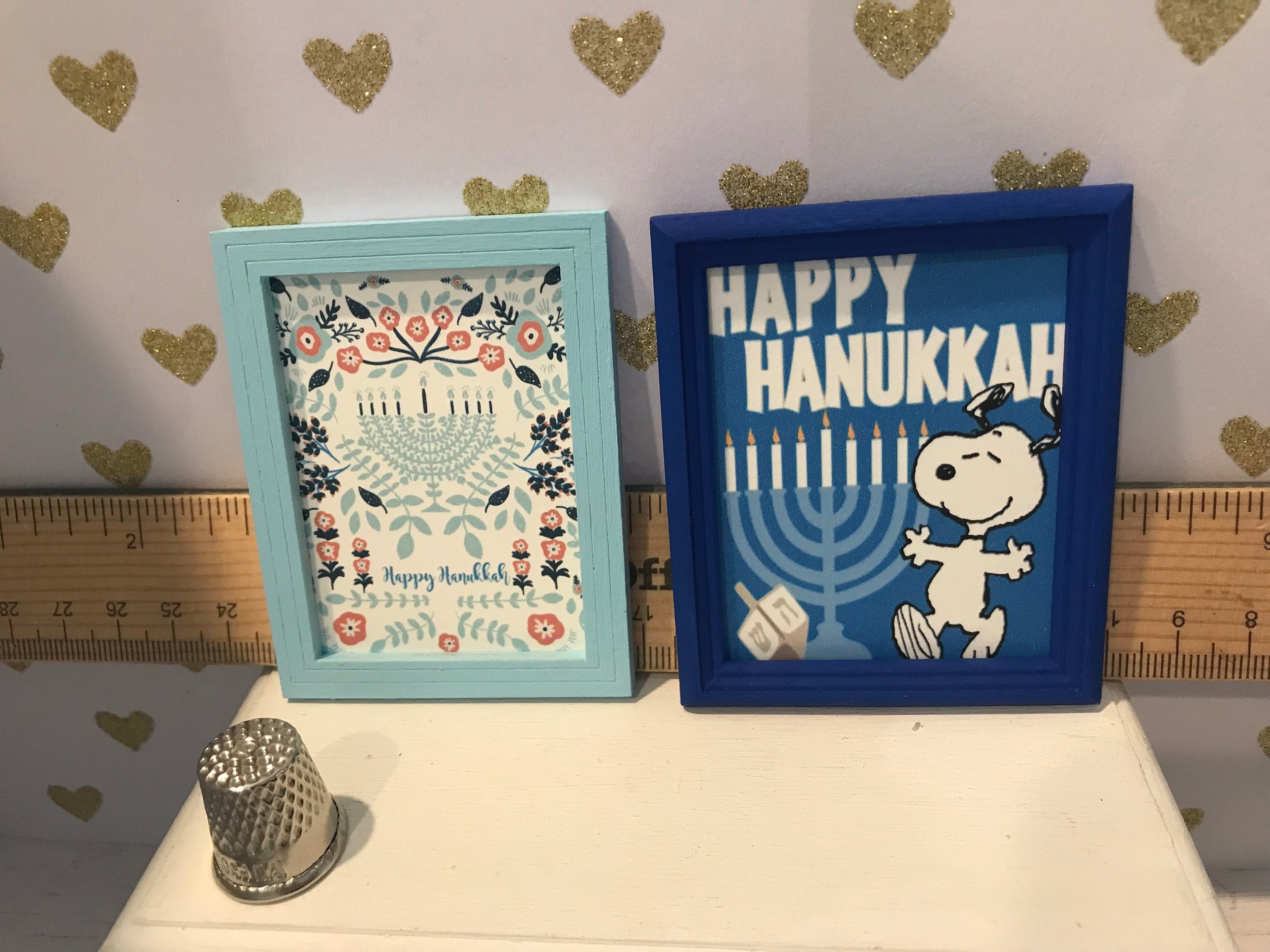 Miniature Hanukkah Wood Signs, Judaic and Yiddish Dollhouse Framed Art, Bar/Bat Mitzvah, 1:12