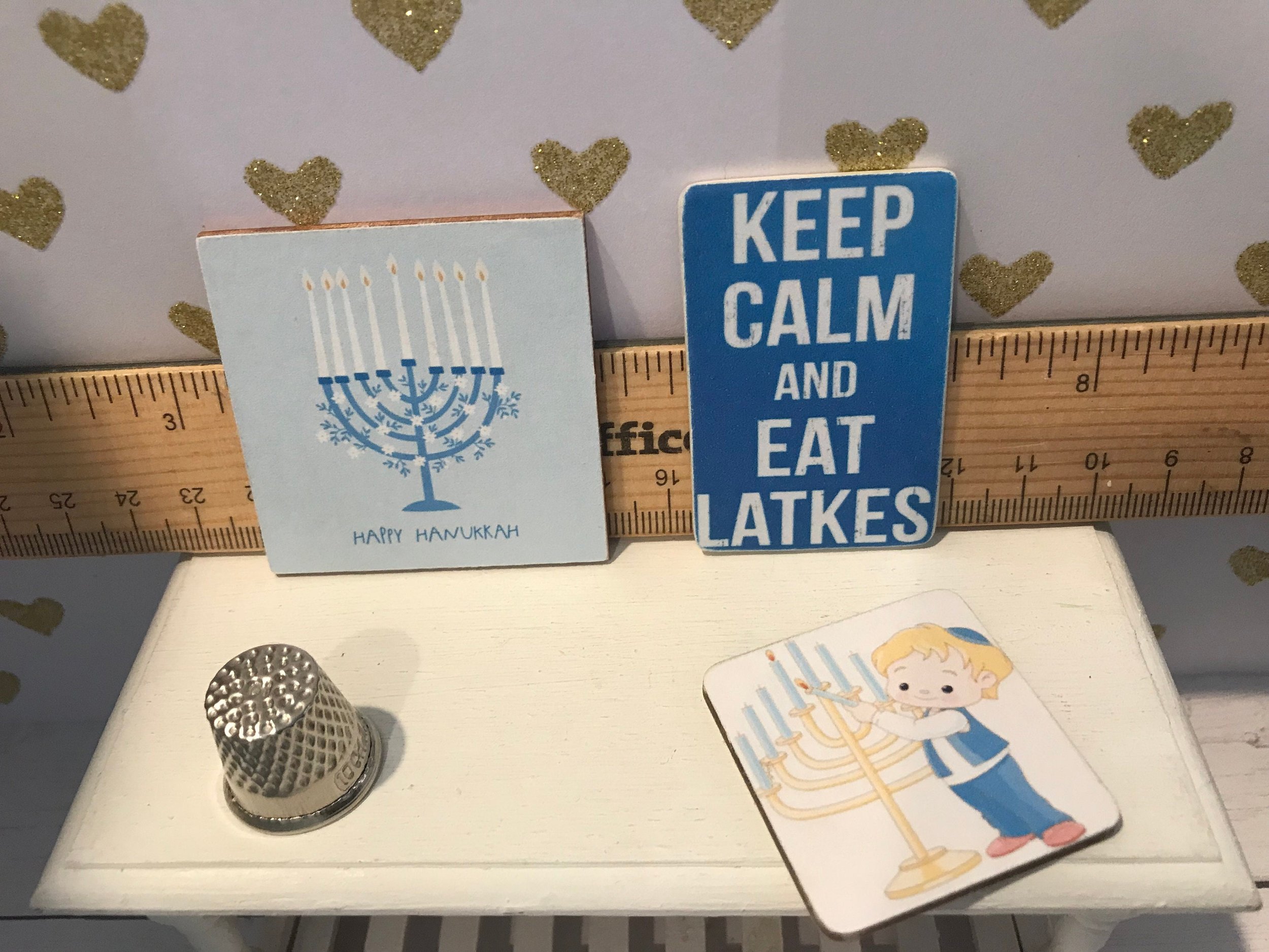 Miniature Hanukkah Wood Signs, Judaic and Yiddish Dollhouse Framed Art, Bar/Bat Mitzvah, 1:12