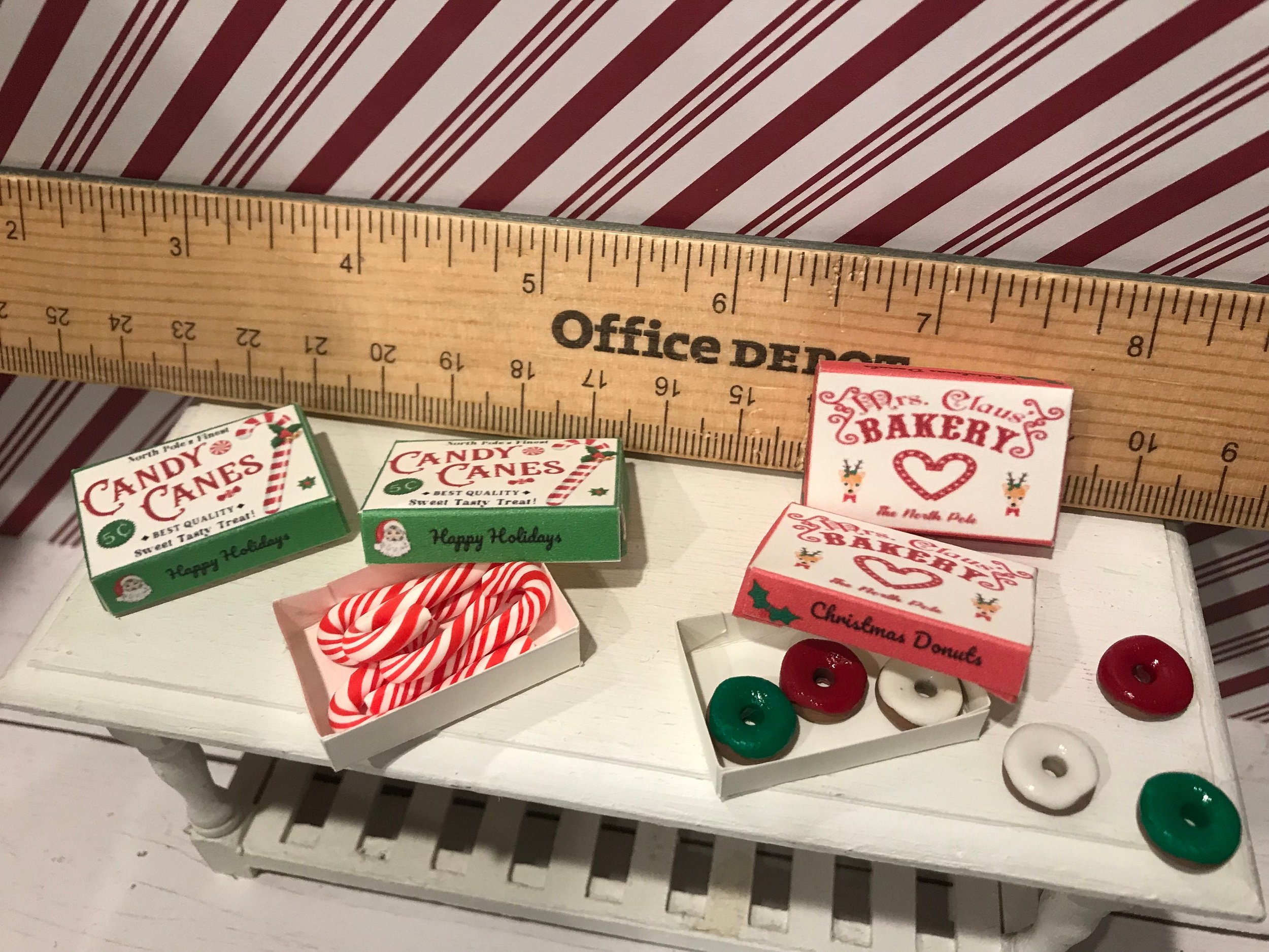 Miniature Christmas Box of Candy Canes and Donuts, 1:12