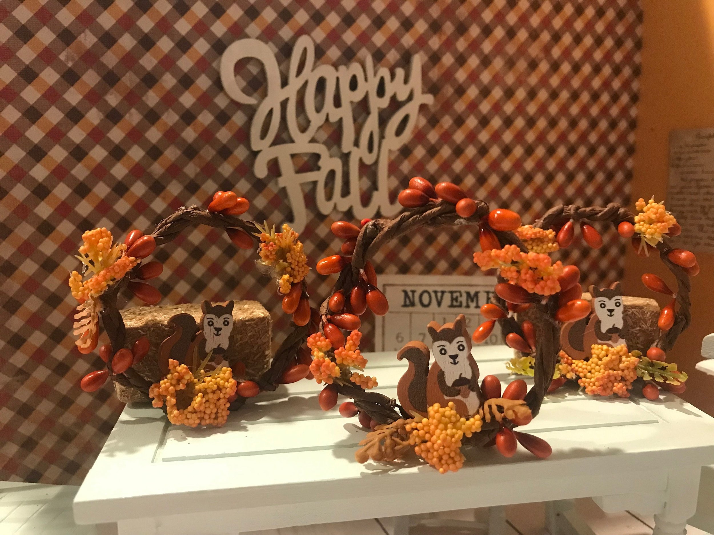 Miniature Thanksgiving Dollhouse Wreath, Fall Wall Decor, Word Art, Signs, 1:12