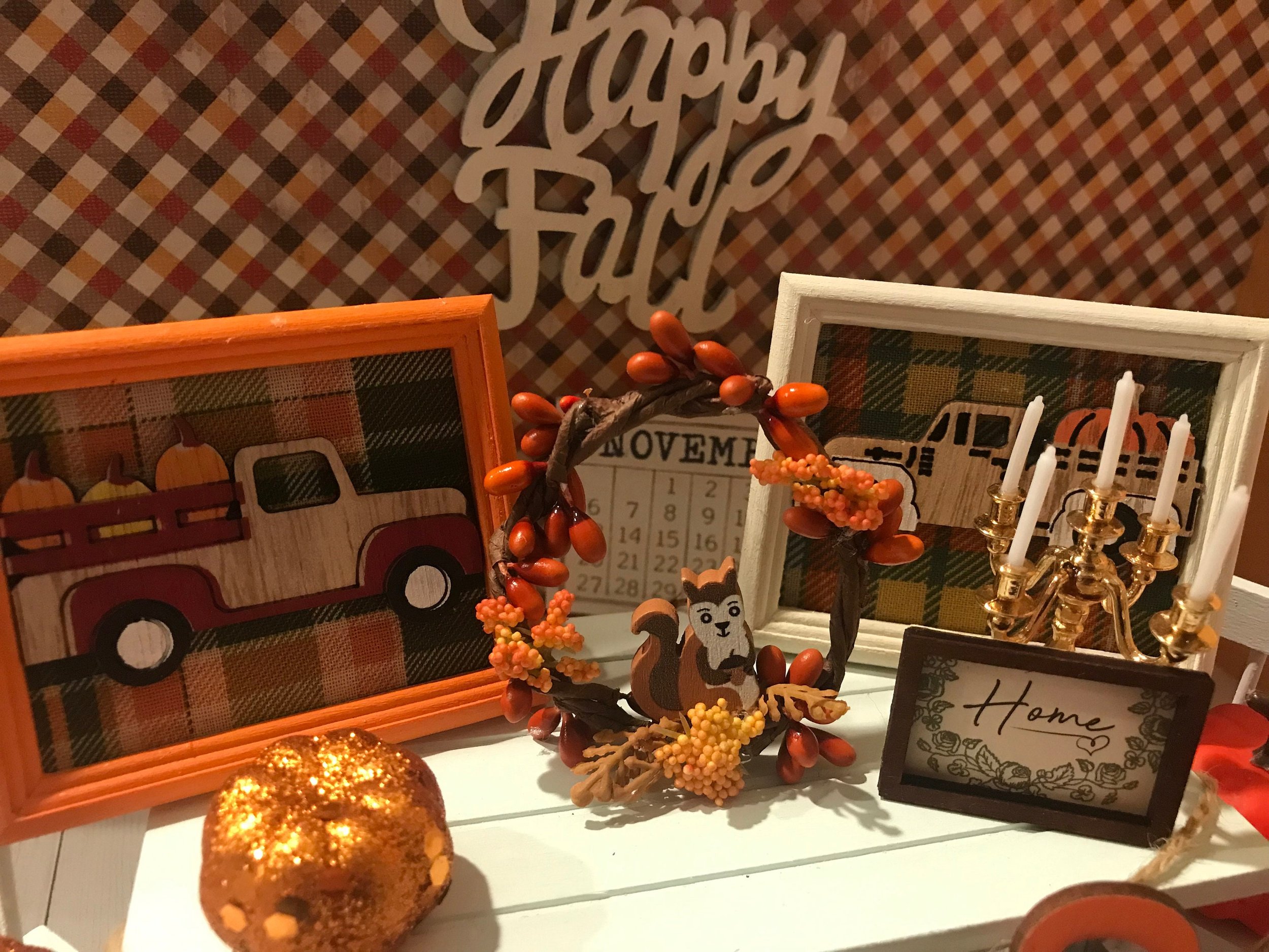 Miniature Thanksgiving Dollhouse Wreath, Fall Wall Decor, Word Art, Signs, 1:12