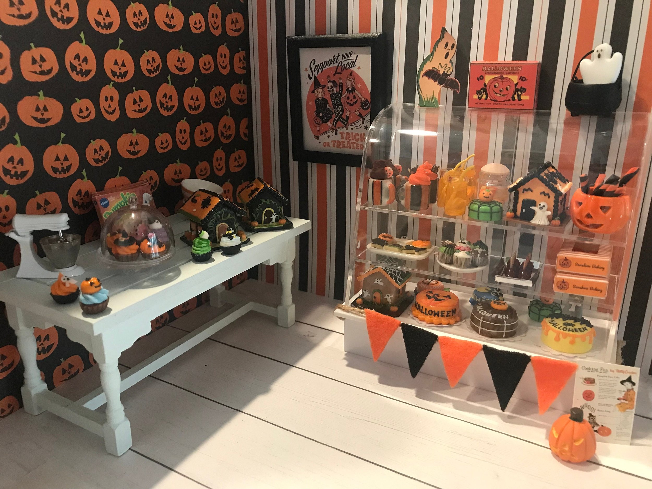 Miniature Halloween Bakery and Soda Fountain, Dollhouse Candy Shop & Bakery, 1:12