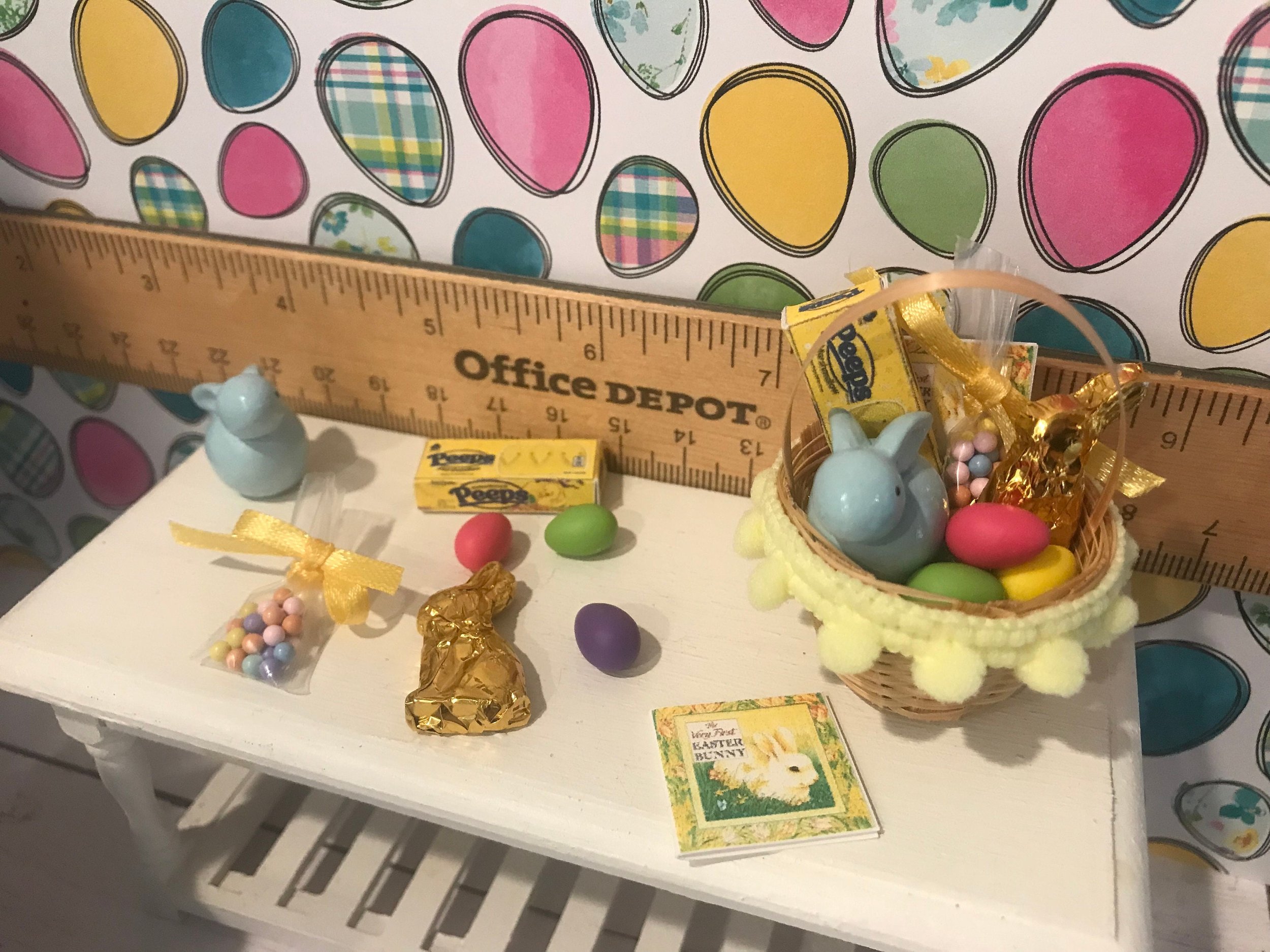 Miniature Easter Baskets, Easter Eggs, Chocolate Bunnies, Candy, 1:12