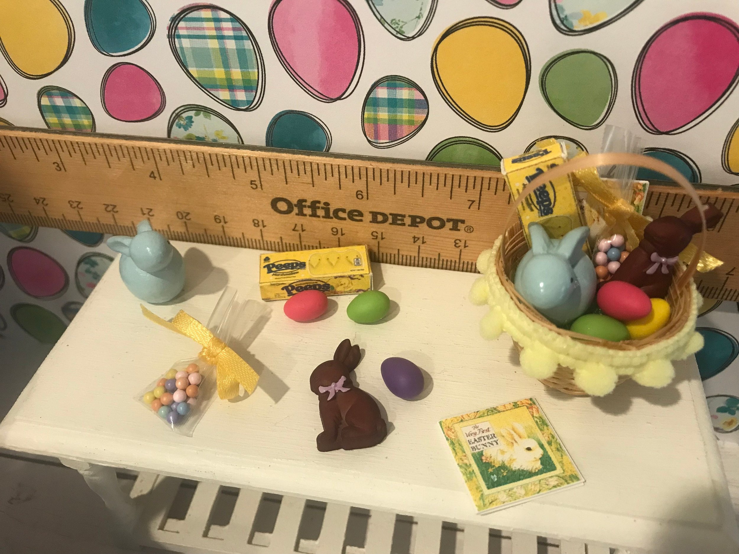 Miniature Easter Baskets, Easter Eggs, Chocolate Bunnies, Candy, 1:12