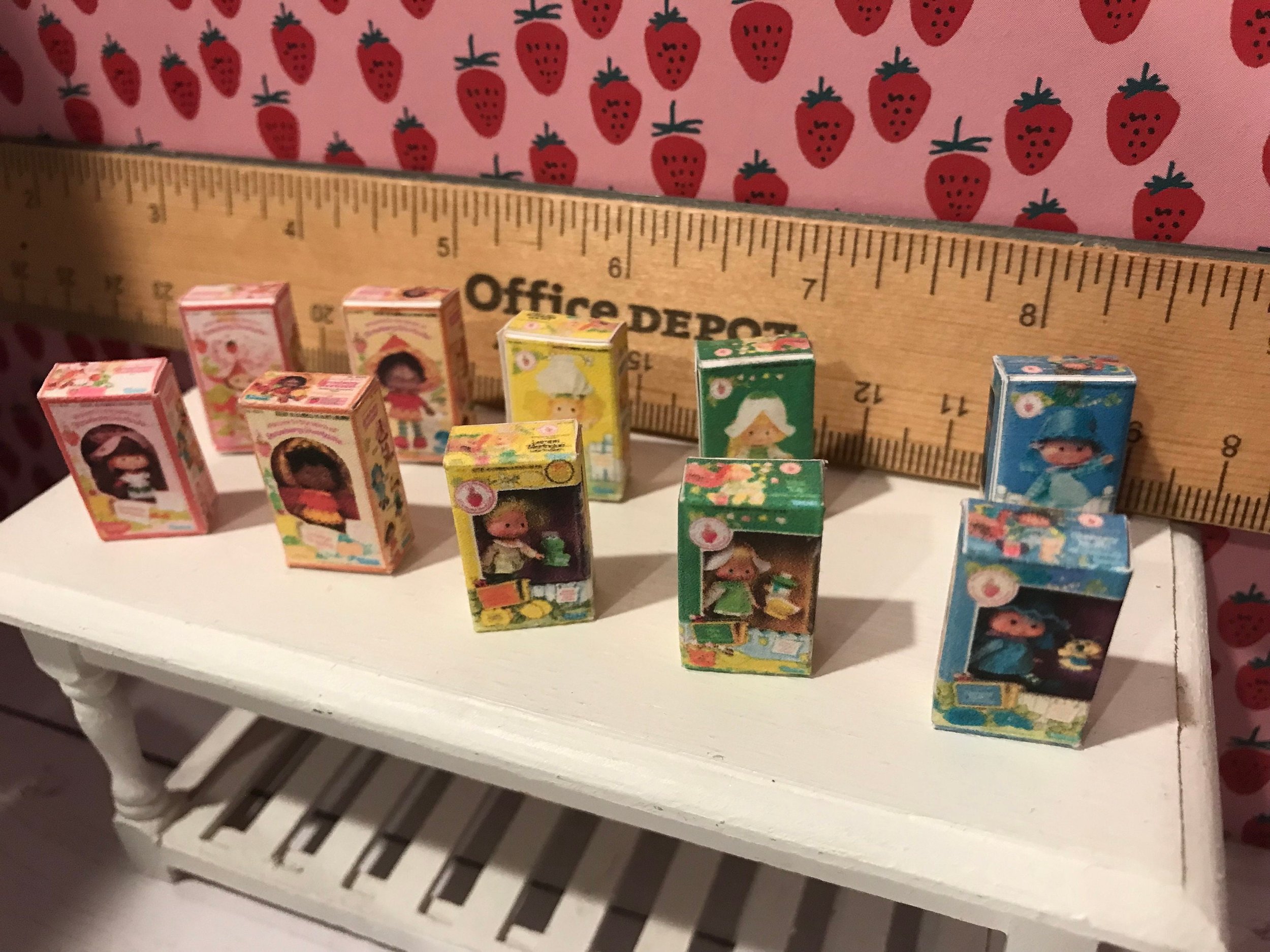 Miniature Strawberry and Friends Empty Toy Boxes, 1:12 Scale