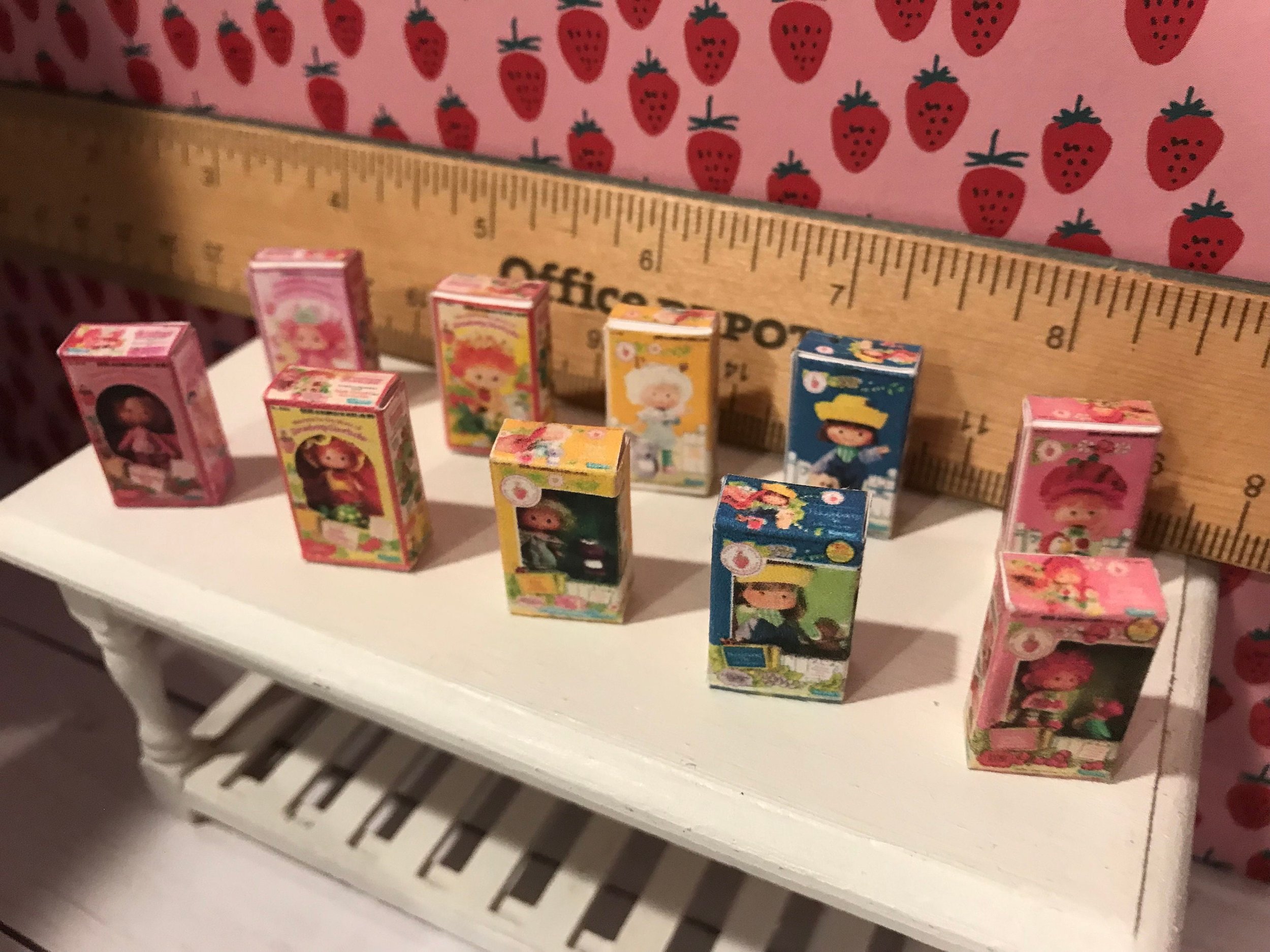 Miniature Strawberry and Friends Empty Toy Boxes, 1:12 Scale