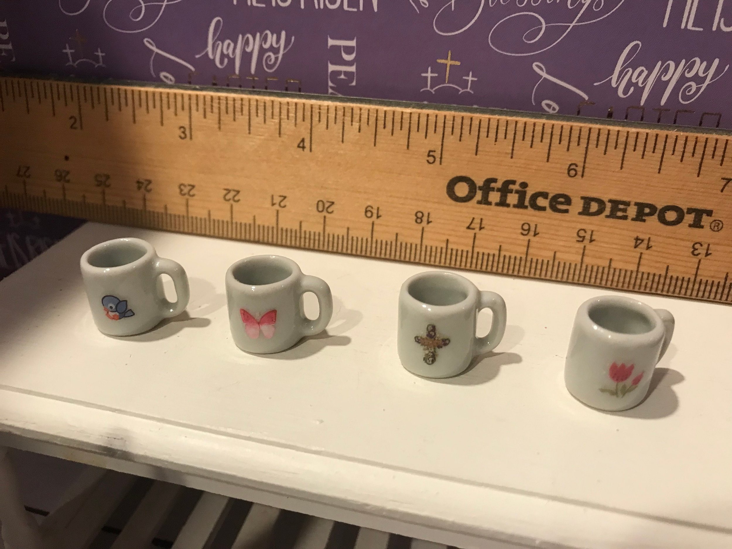 Miniature Religious Dishware, Easter Dollhouse Dishes, 1:12