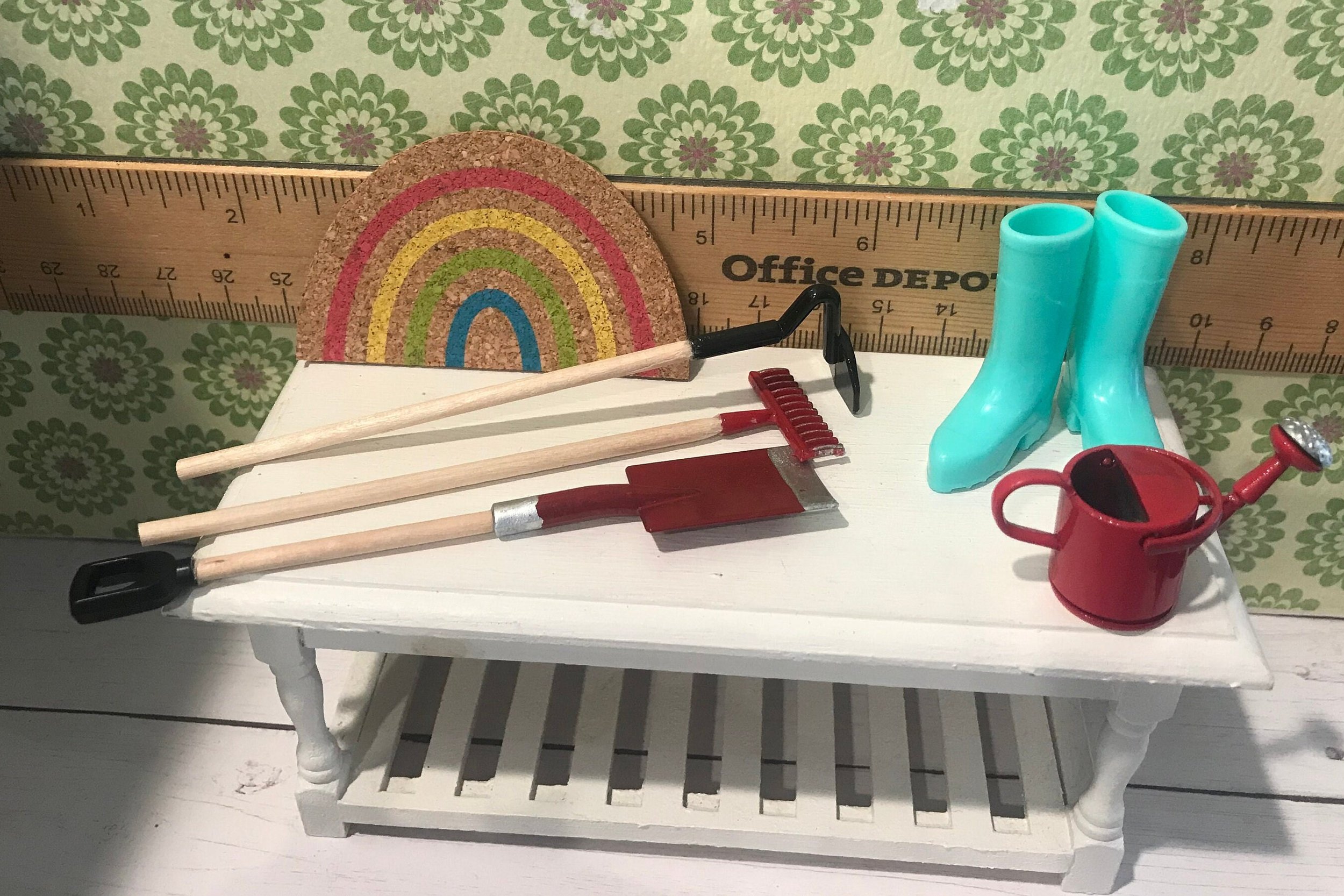 Miniature Garden Tools, Boots, Welcome Mat, Watering Can, 1:12