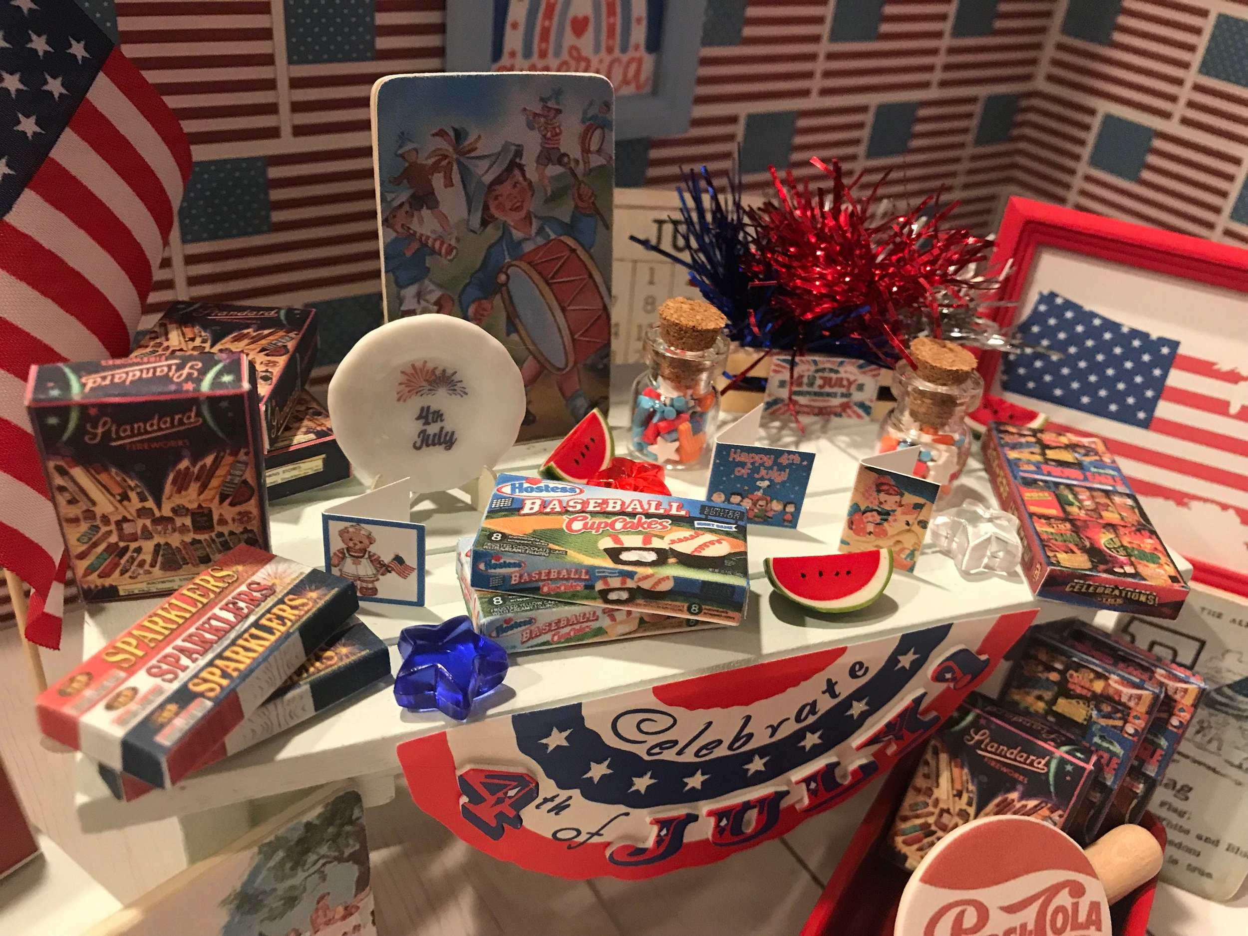 Miniature 4th of July Decorations, Fireworks Boxes, Accessories, 1:12