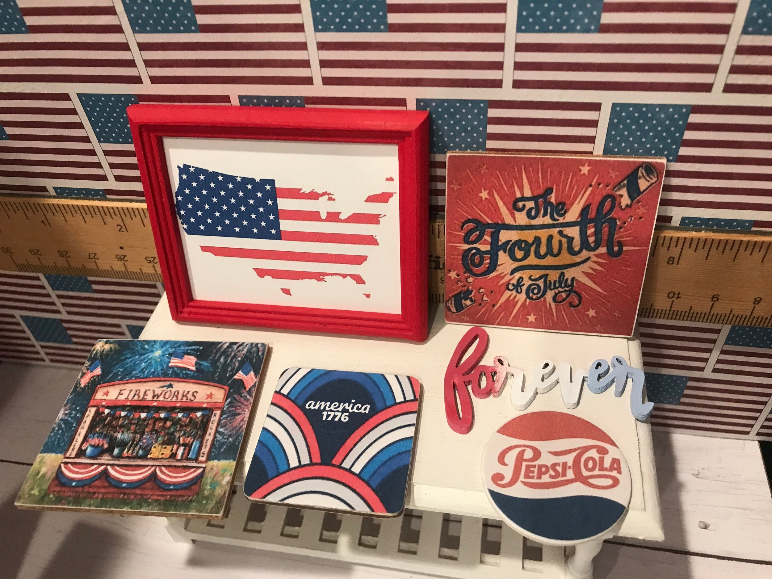 Miniature Fourth of July Wood Signs, Word Art, 1:12