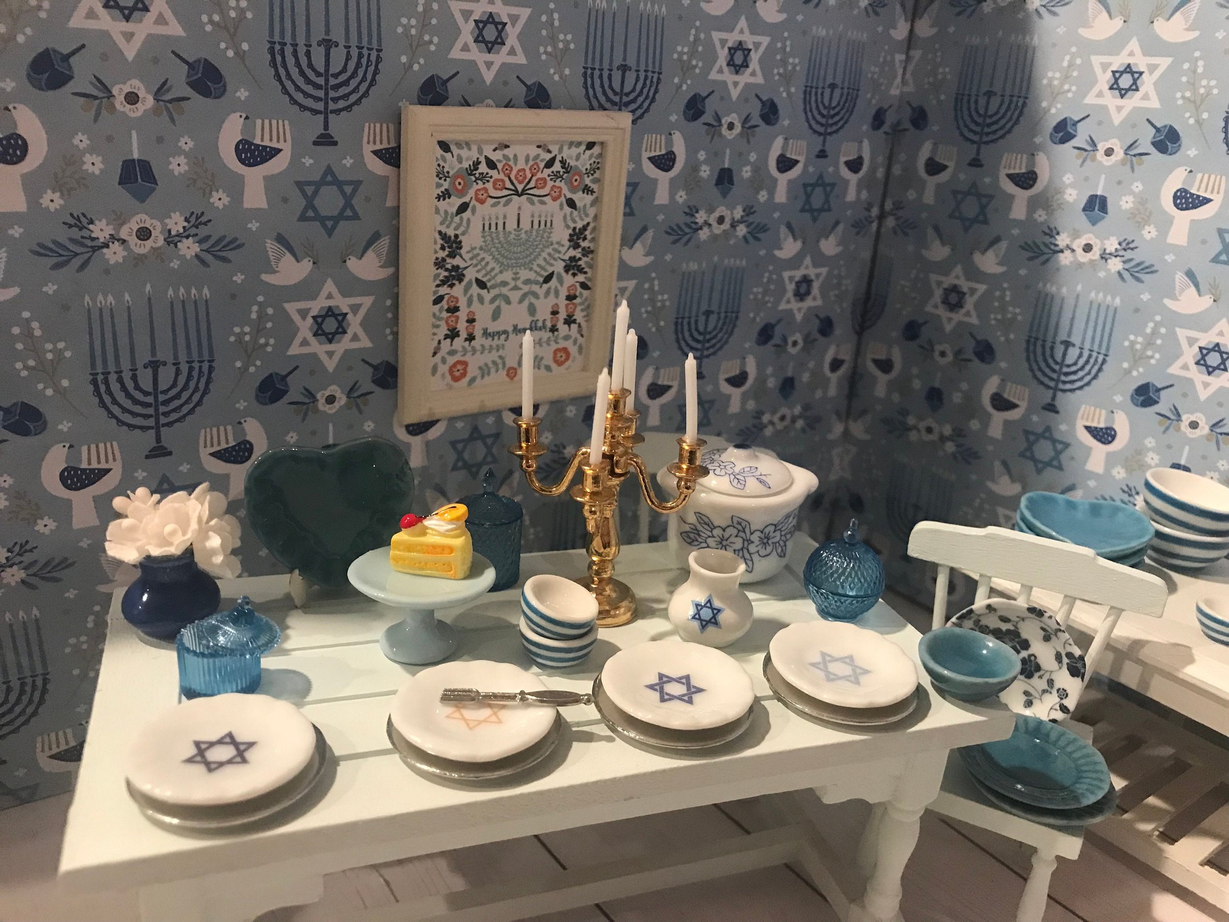 Miniature Judaic Dishware, Hanukkah Accessories, 1:12, Platters, Vases, Crocks, Tea Set