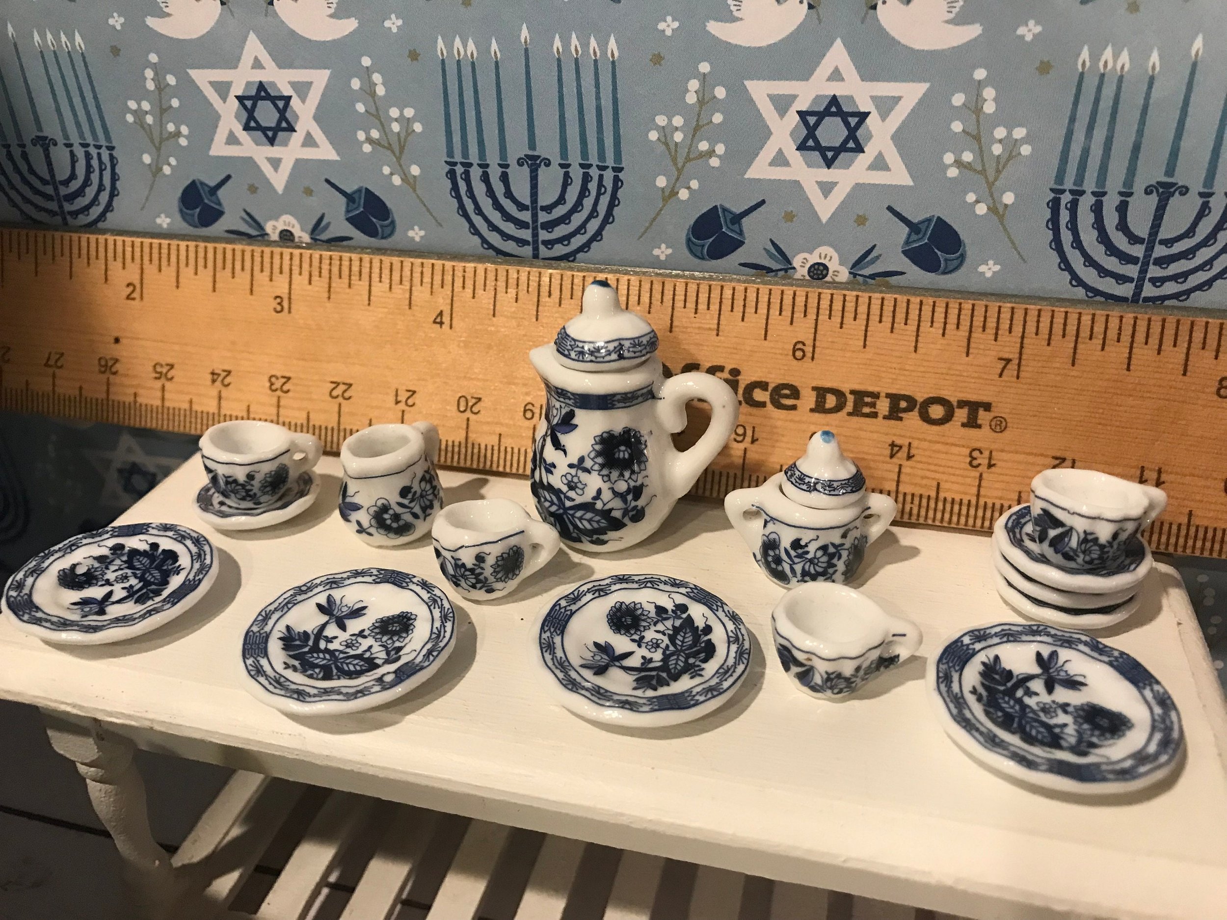Miniature Blue Floral Tea Set, 1:12