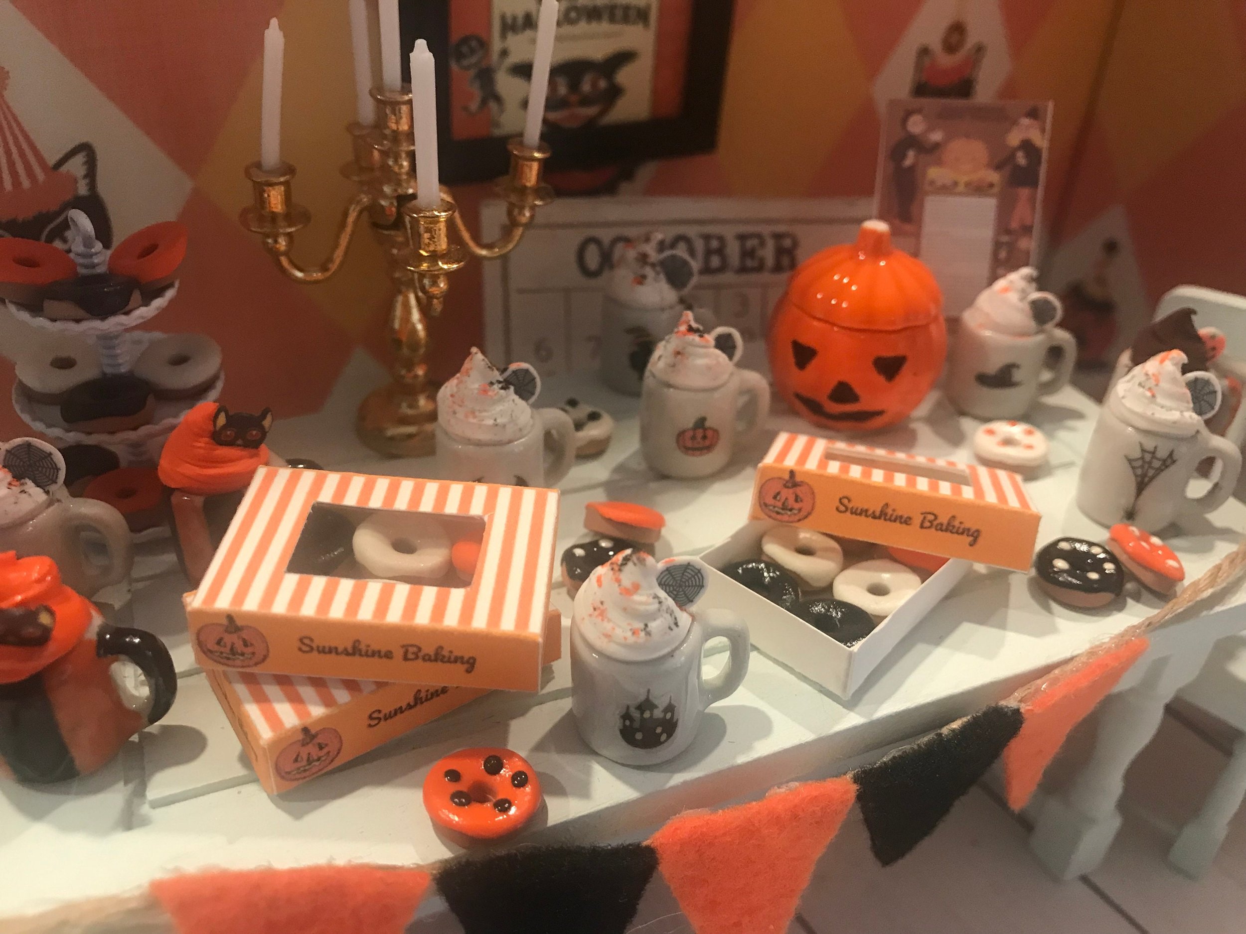 Halloween Miniature Hot Cocoa, Halloween Doughnuts, 1:12