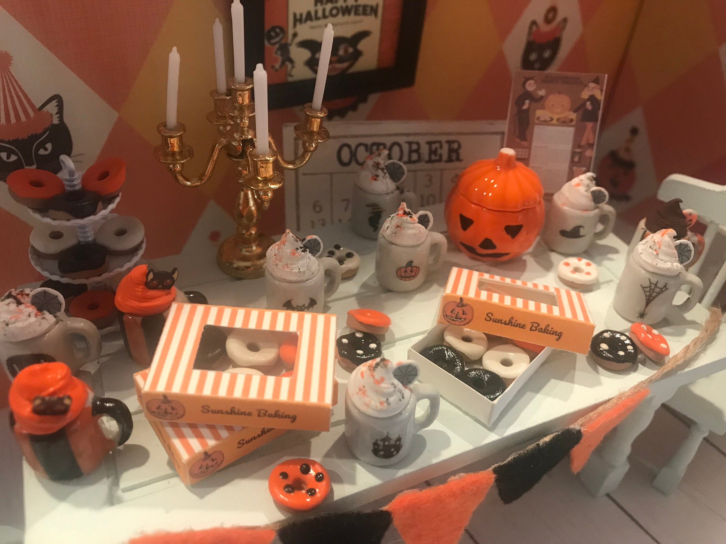 Halloween Miniature Hot Cocoa, Halloween Doughnuts, 1:12