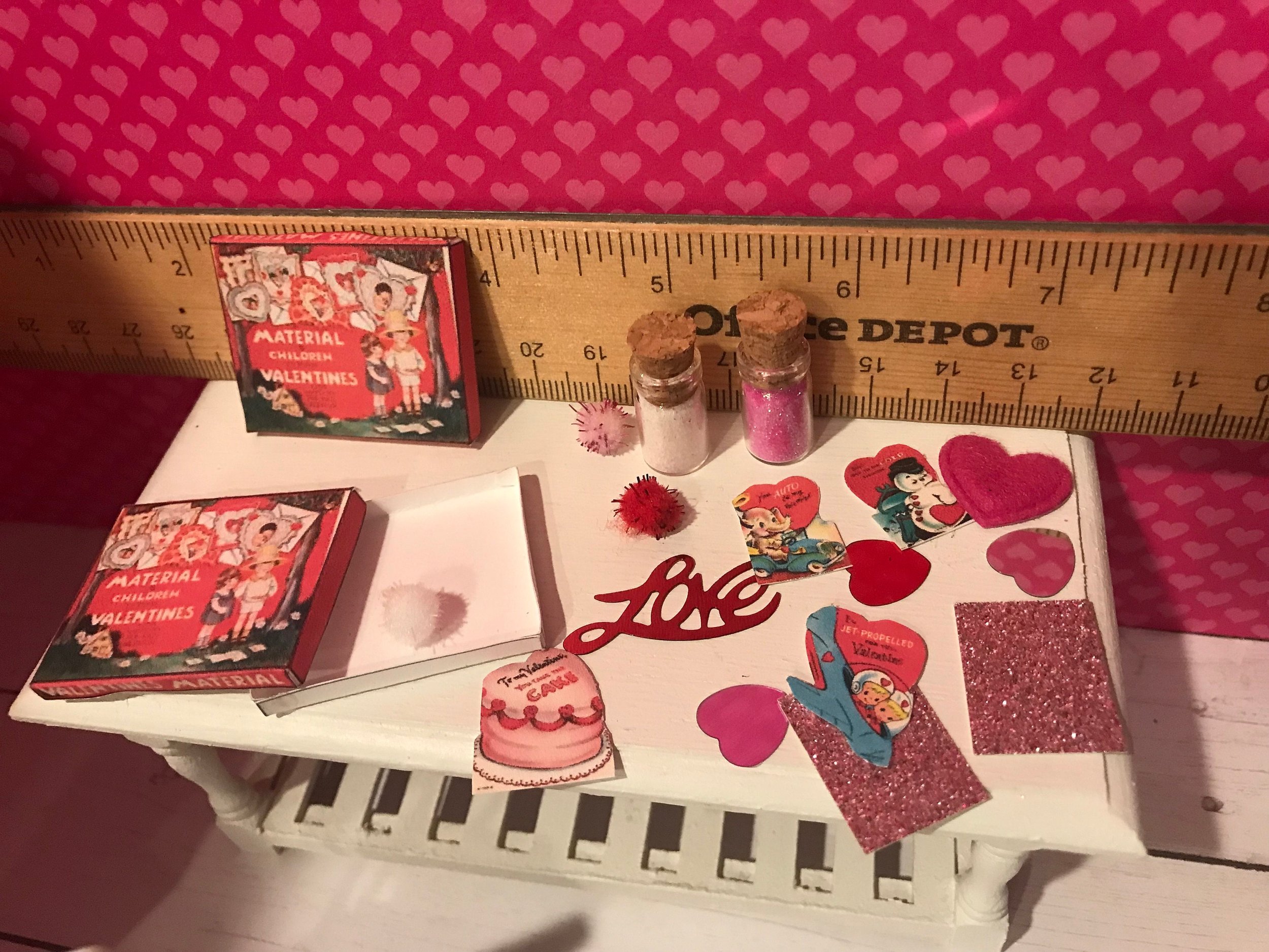 Miniature Valentine Card Making Set Prop, Dollhouse Valentines, 1:12
