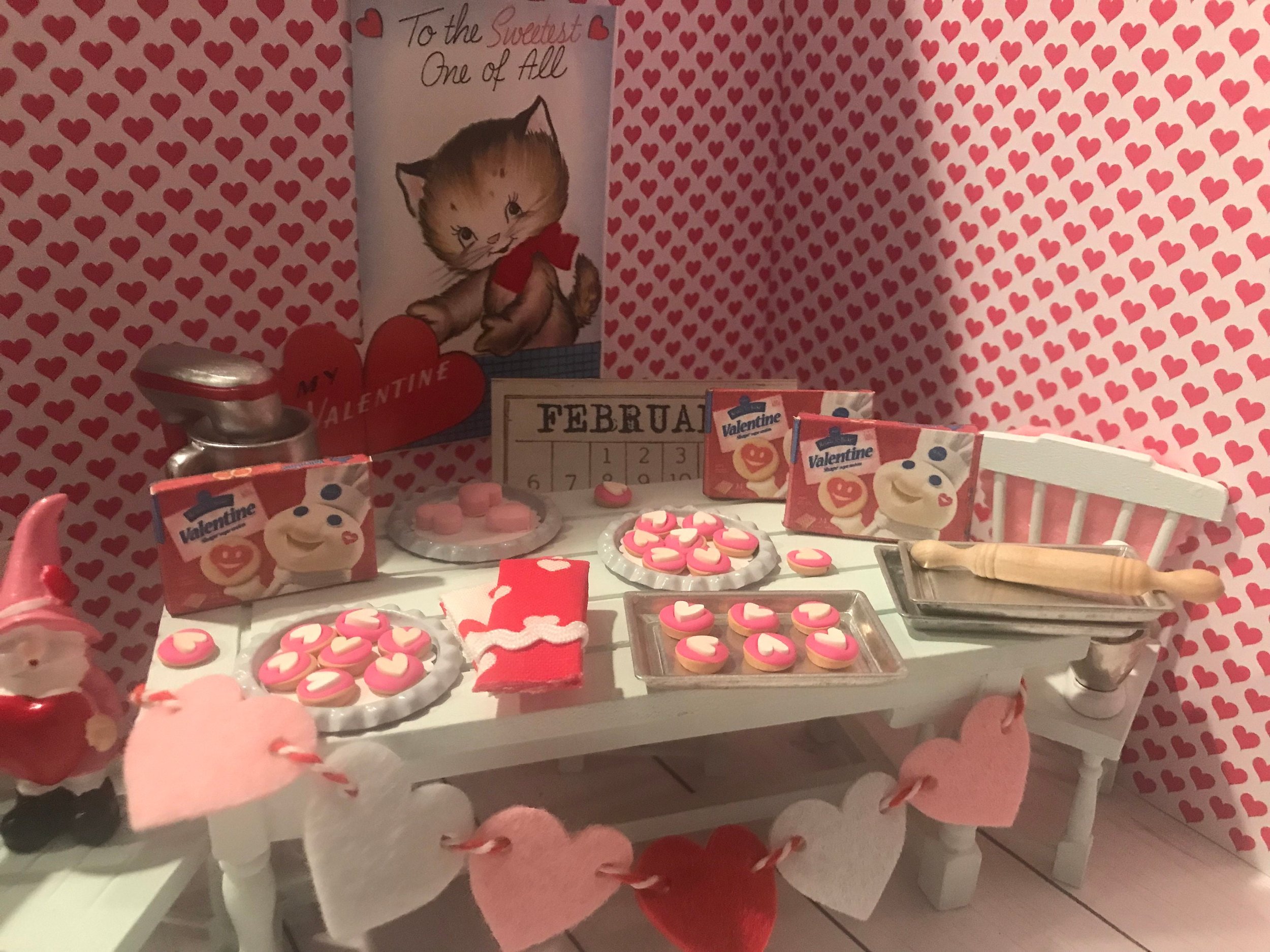 Miniature Valentine Cookies, Cookie Sheets, Cookie Dough Box, Rolling Pin, 1:12