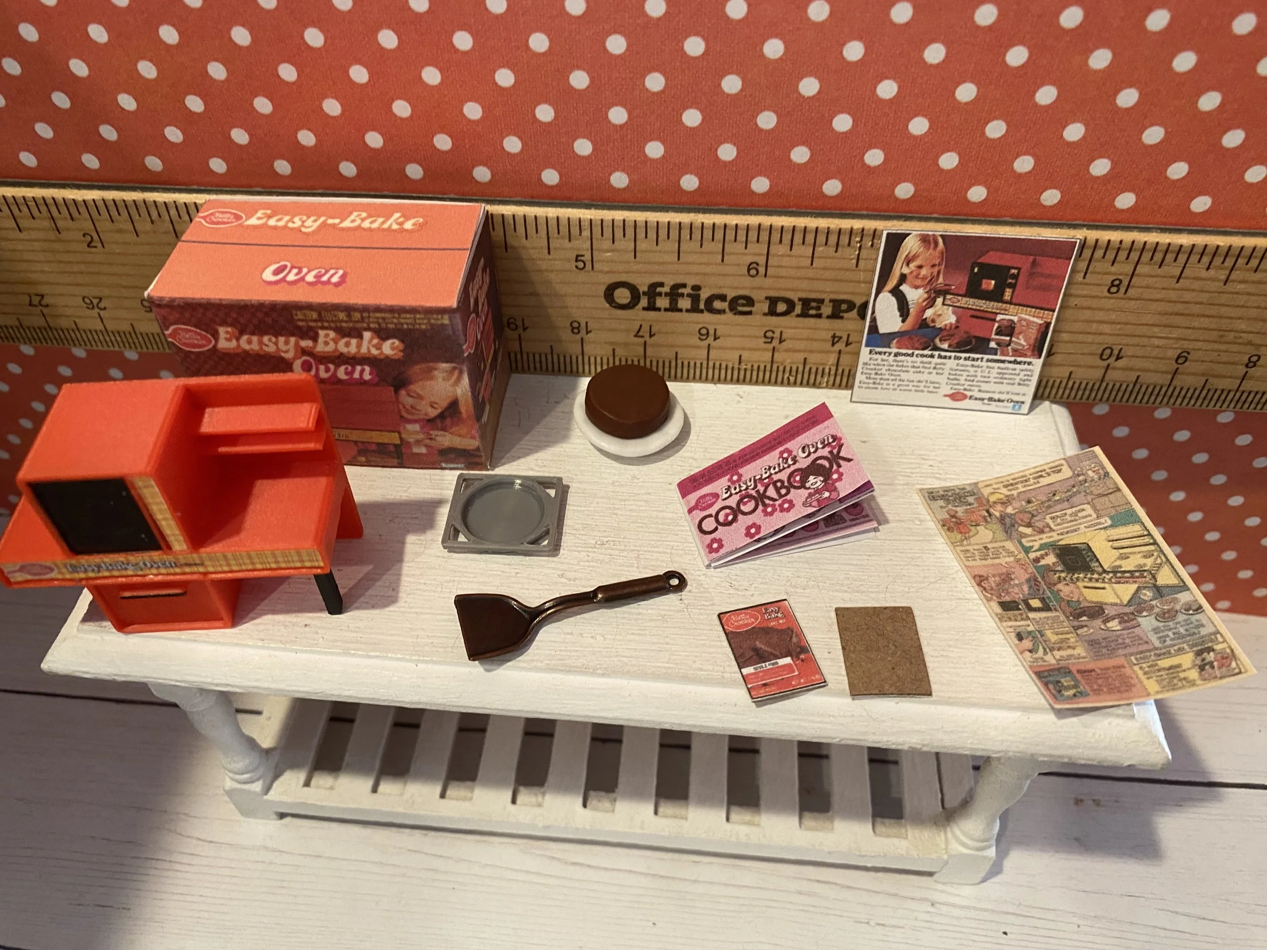 Miniature Easy Bake Oven Set, Oven, Box, Mix Card, Nostalgic Ad, Pan, Comics, 1:12
