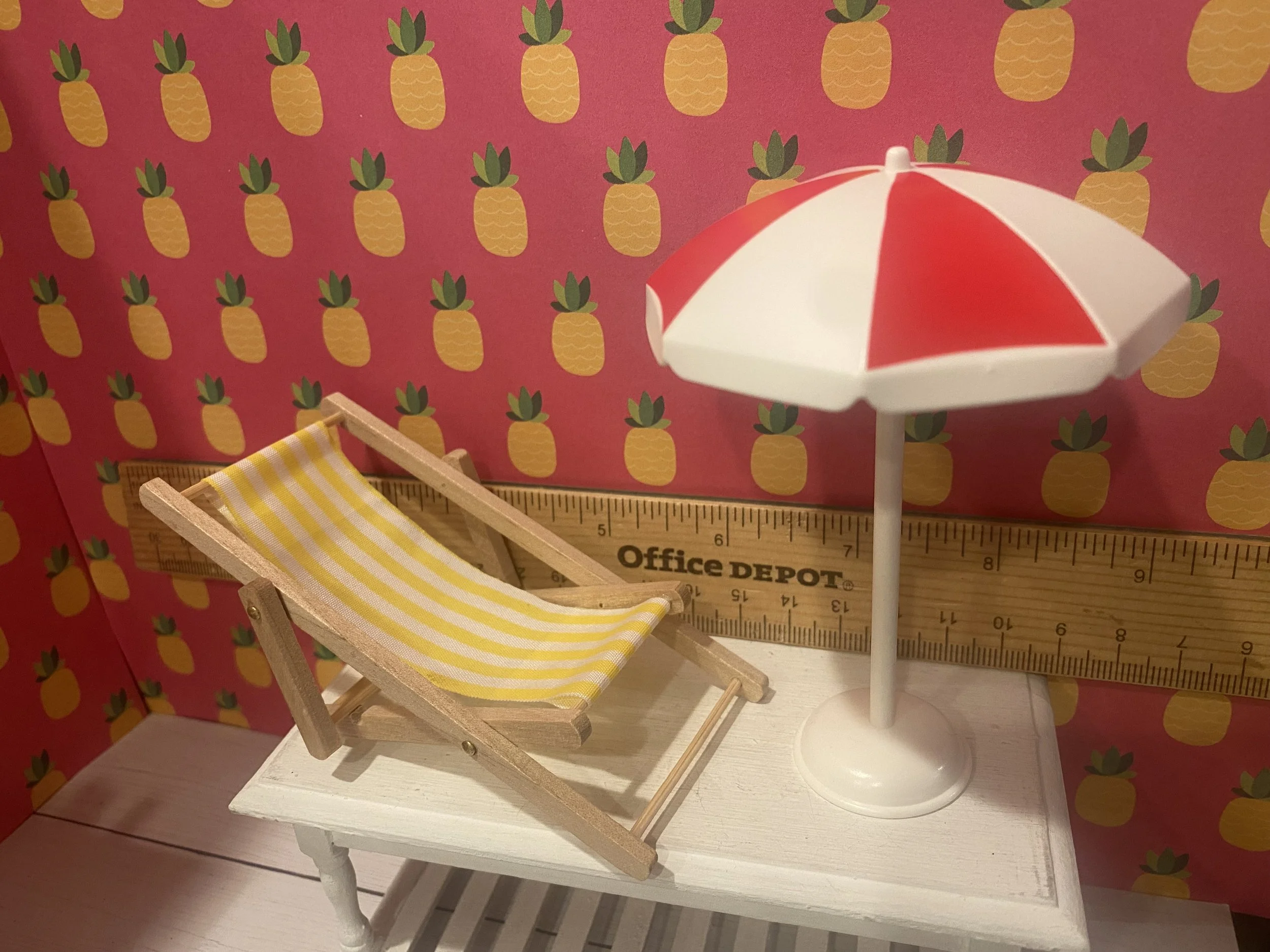 Miniature Striped Chair and Umbrella, 1:12