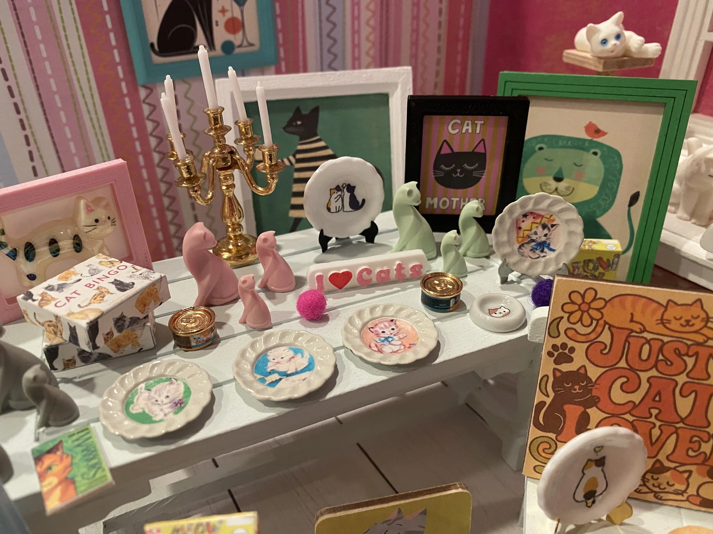 Miniature Fancy Cats, Dollhouse Cat Decor 1:12, Figures, Dishes, Cat Food, Art & Signs, Books, Cat Tower