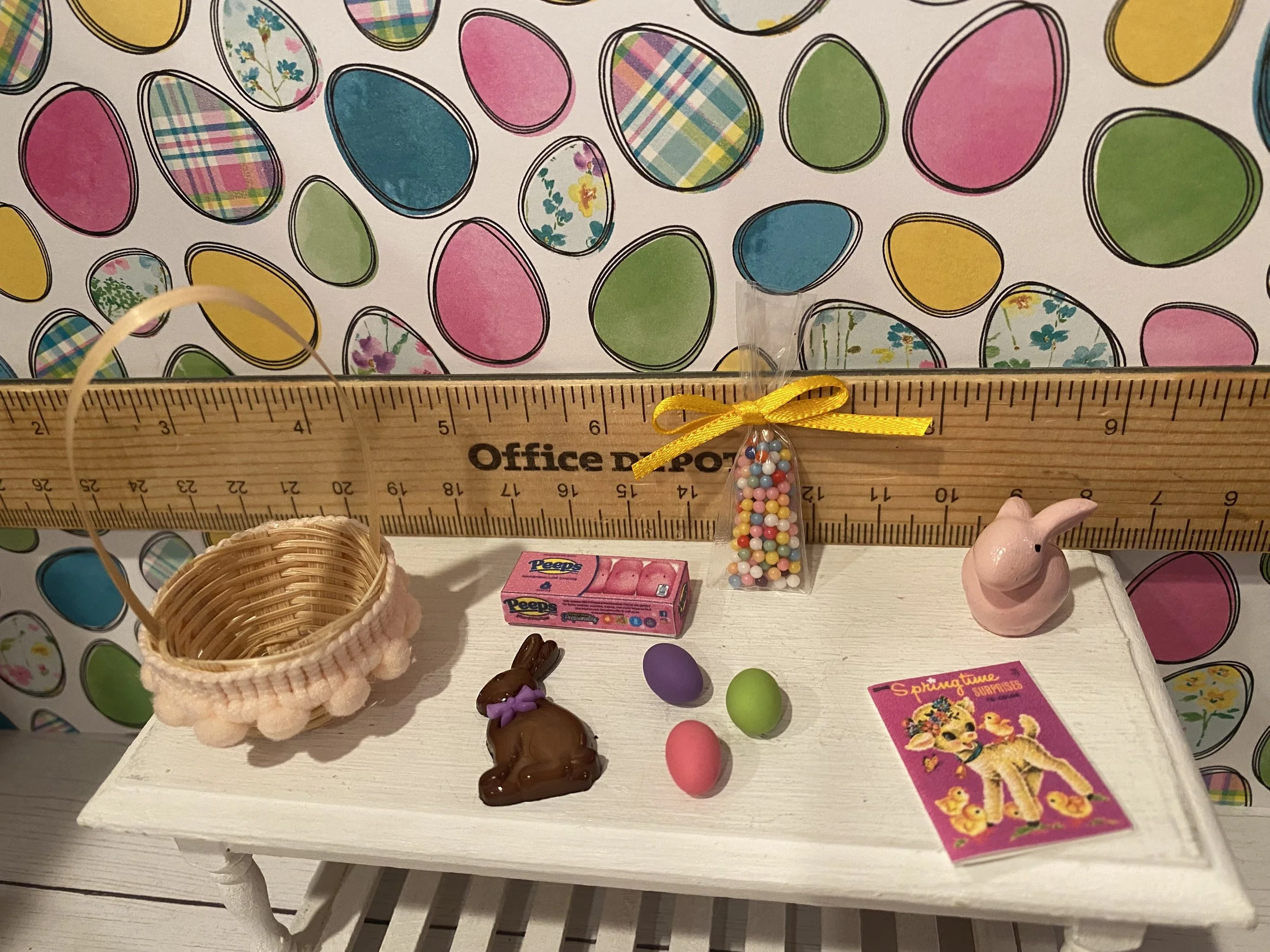 Miniature Easter Basket, Easter Eggs, Chocolate Bunny, Candy, 1:12