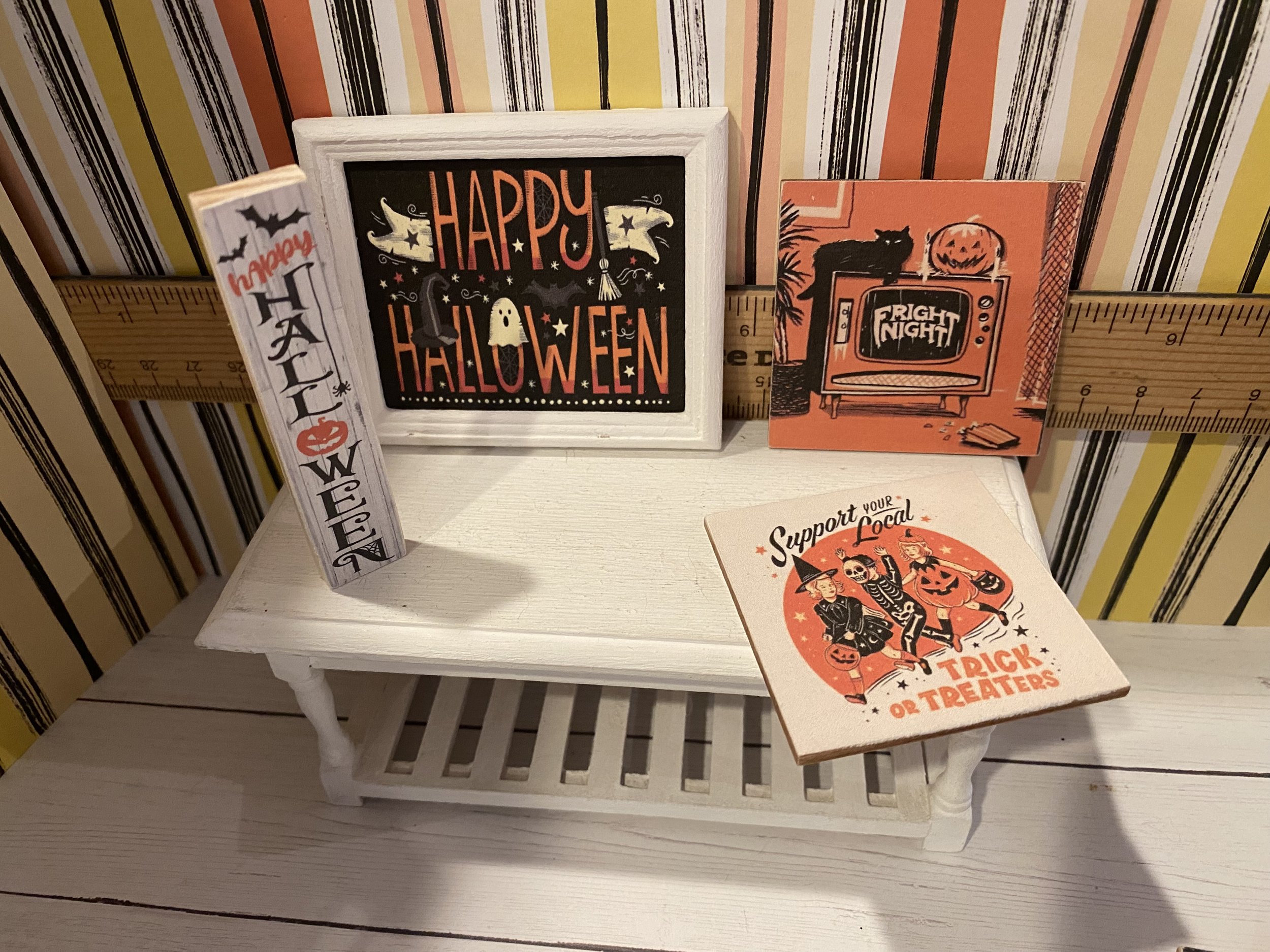 Miniature Halloween Art, Dollhouse Signs, Spooky Portraits, 1:12