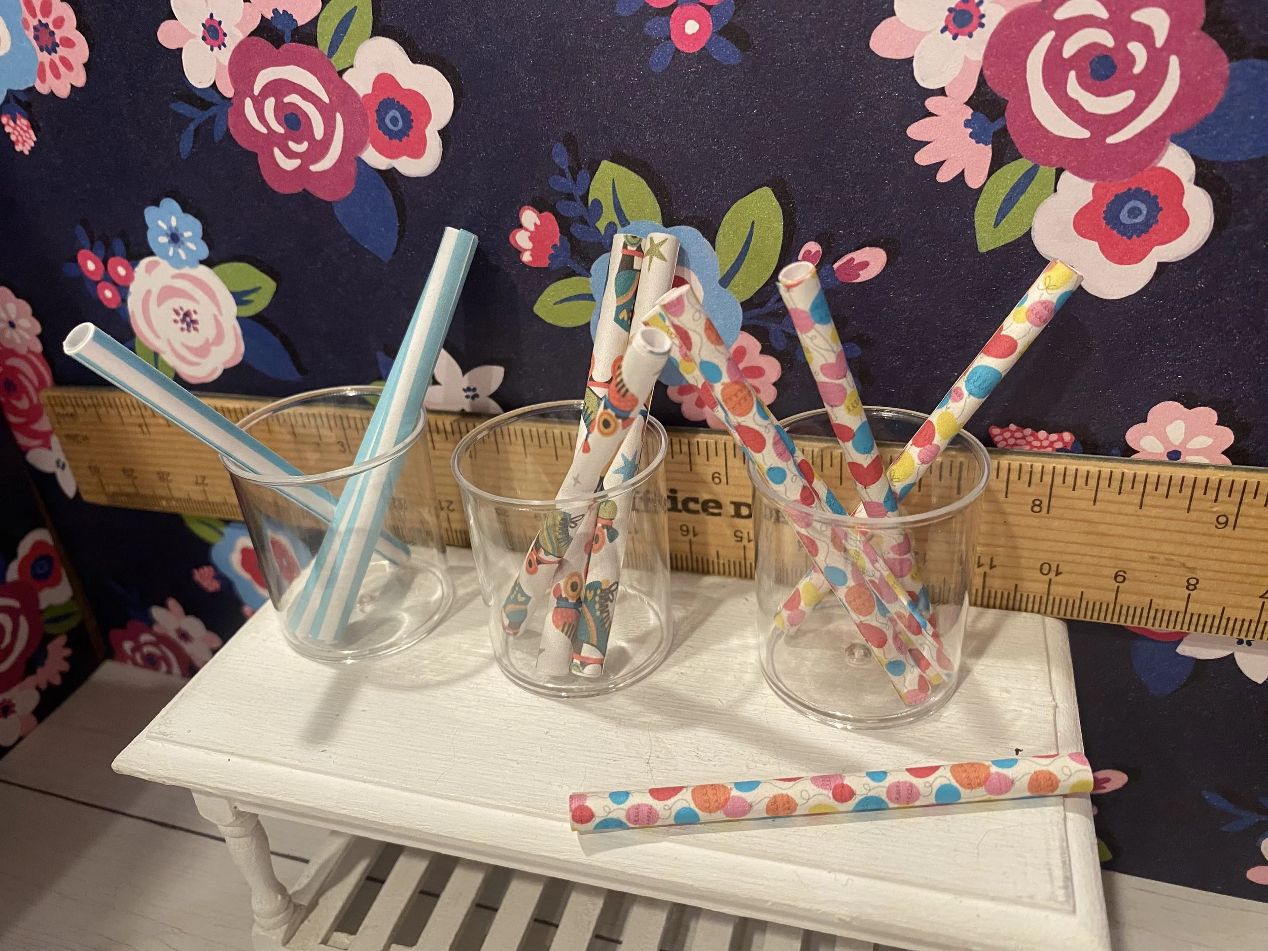 Miniature Blue Striped, Roller Skate, Balloon Gift Wrap Rolls, 1:12