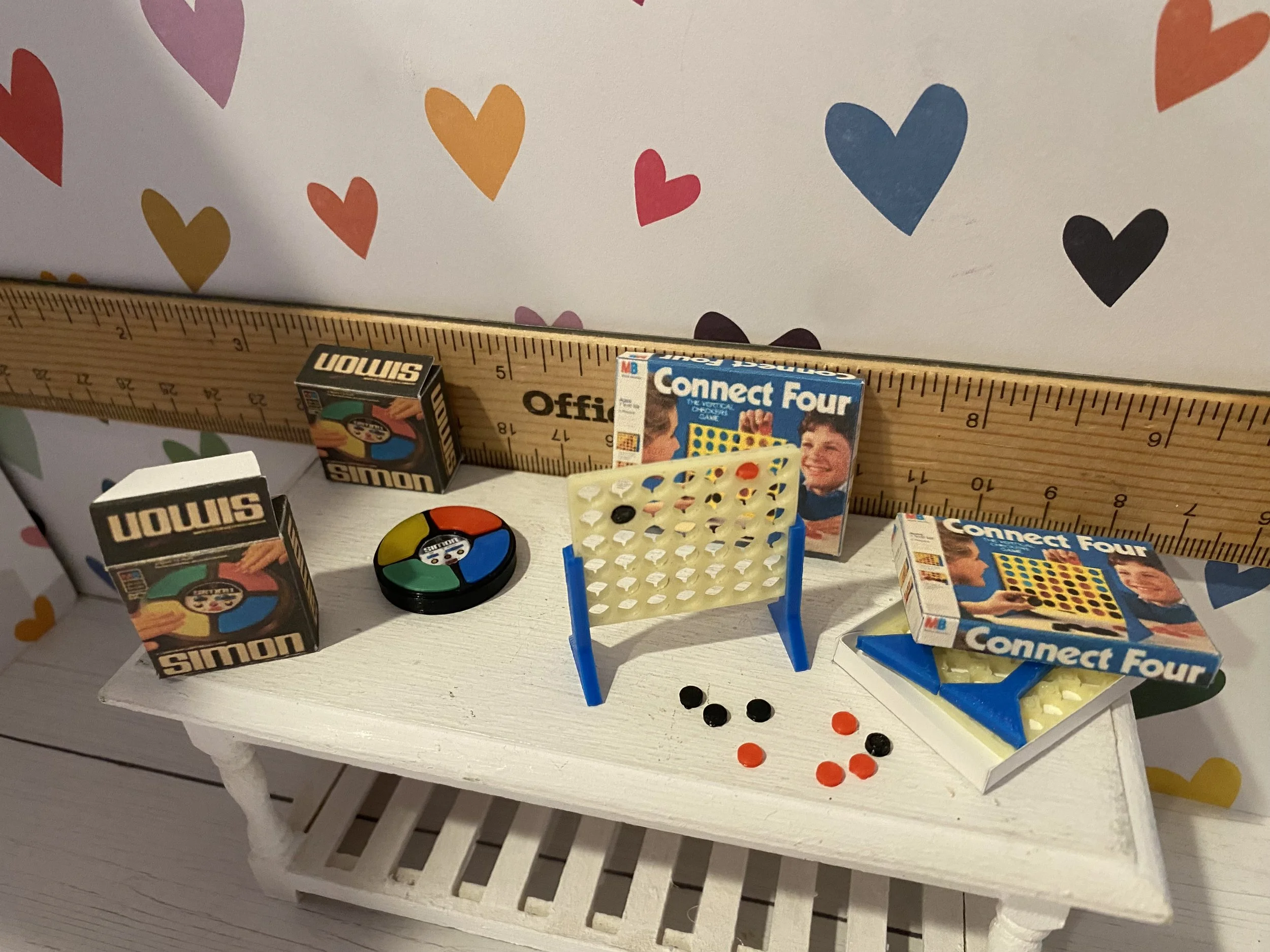 Miniature Connect Four Toy w/Box, Simon Toy w/Box, 1:12