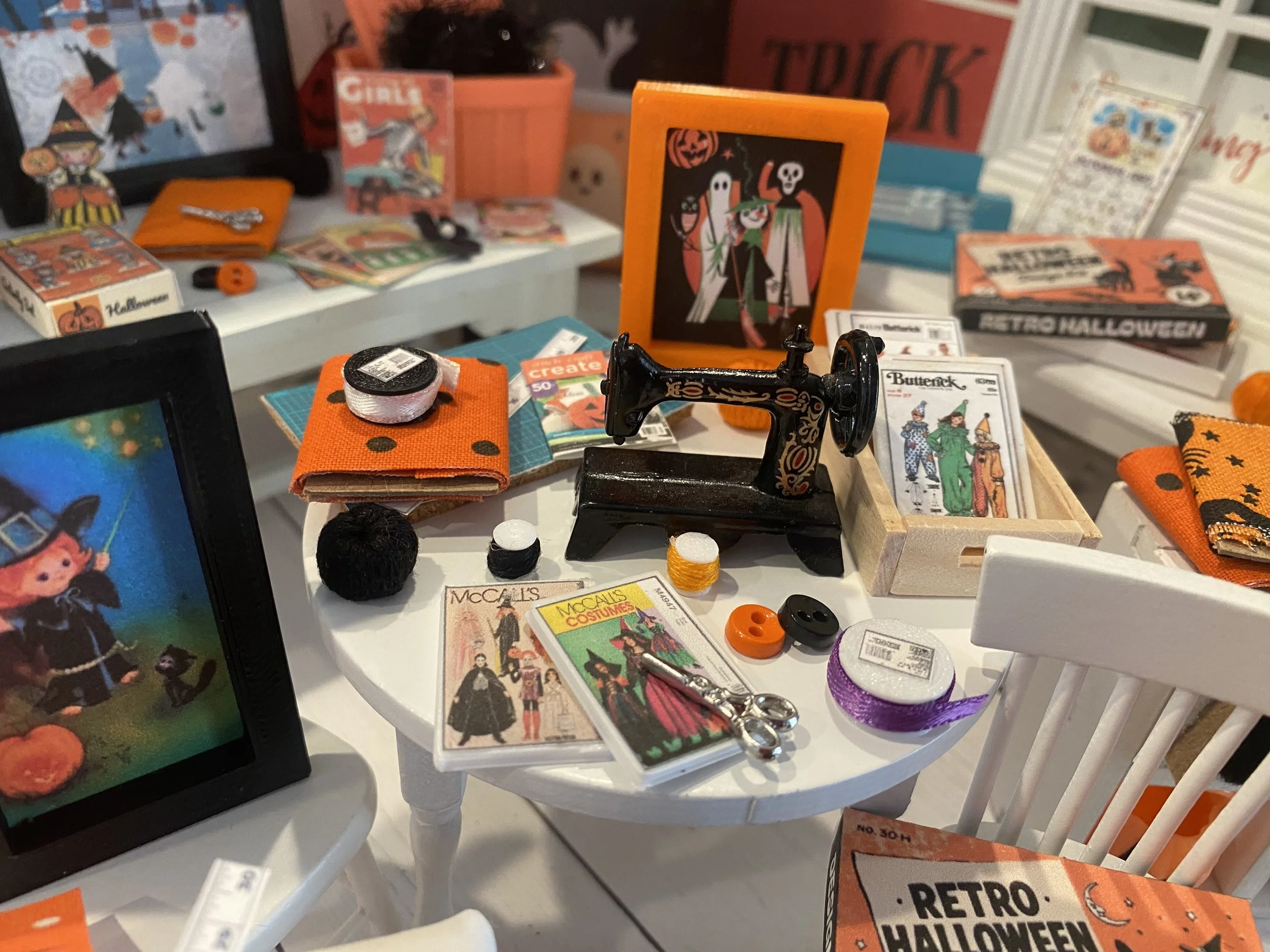 Miniature Halloween Sewing, Casper's Dollhouse Craft Shop, 1:12