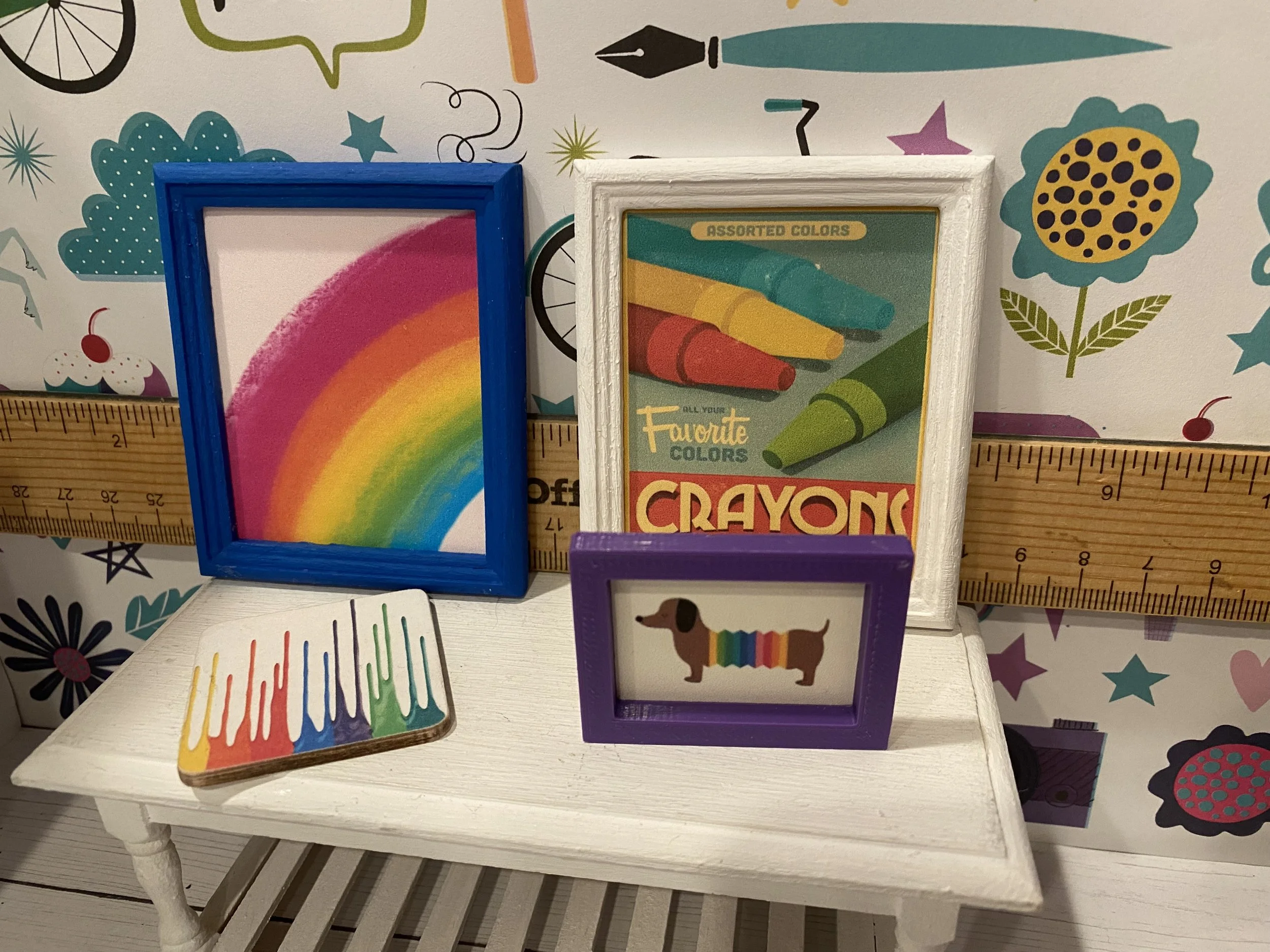 Miniature Rainbow and Crayon Framed Art, Signs, 1:12
