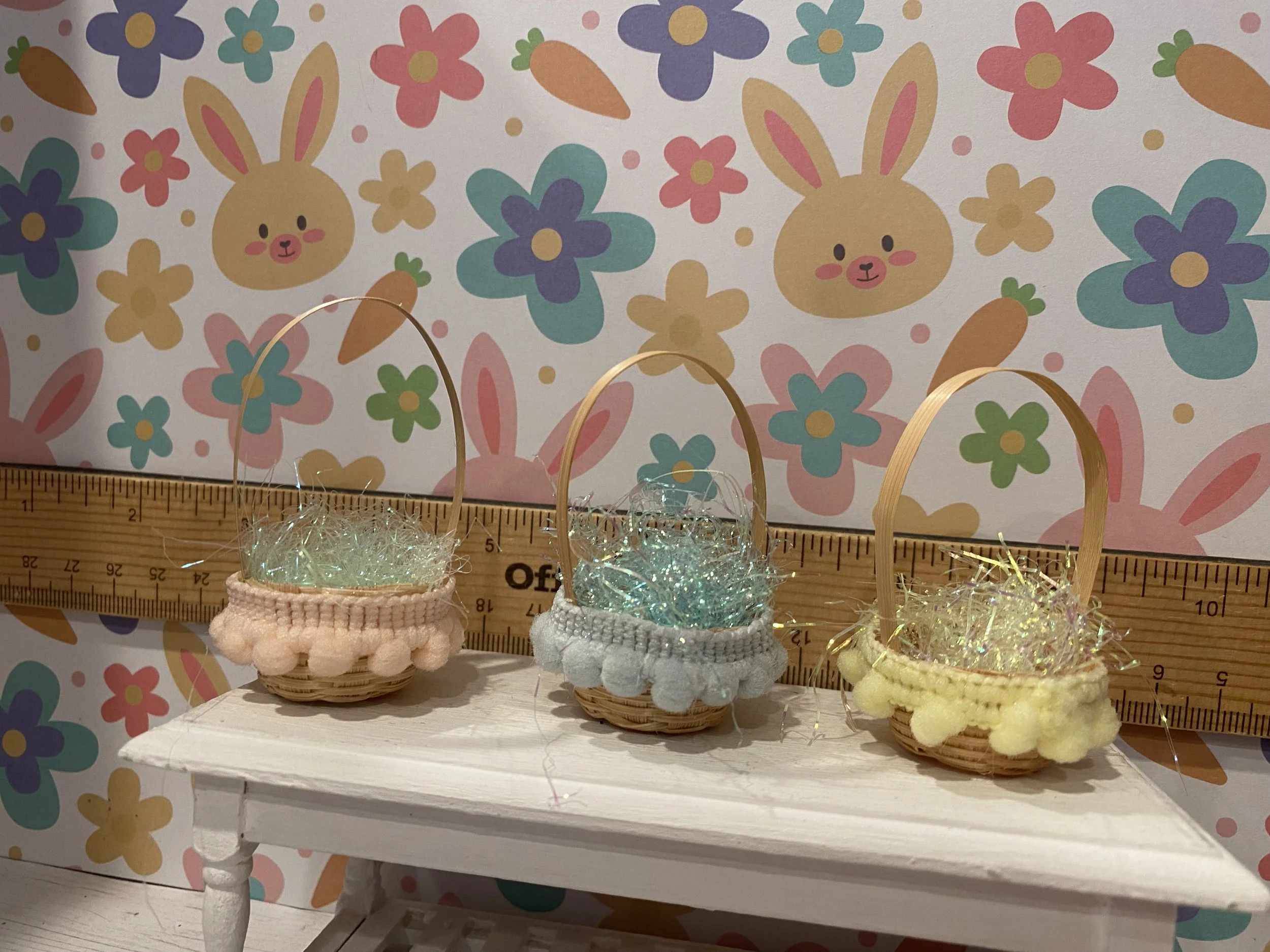 Miniature Dollhouse Easter Baskets, Pink, Blue, Yellow, 1:12