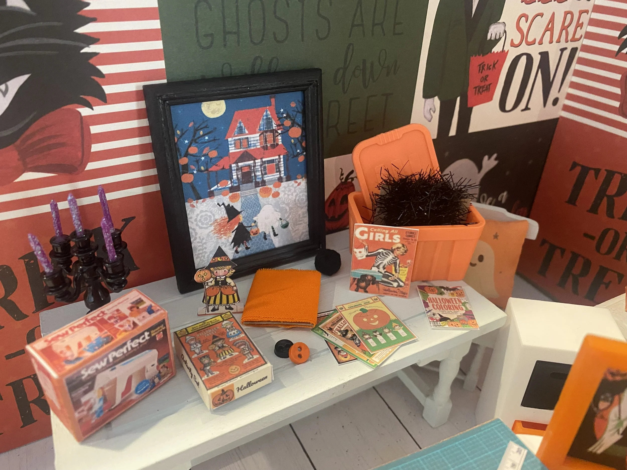 Miniature Halloween Sewing, Casper's Dollhouse Craft Shop, 1:12