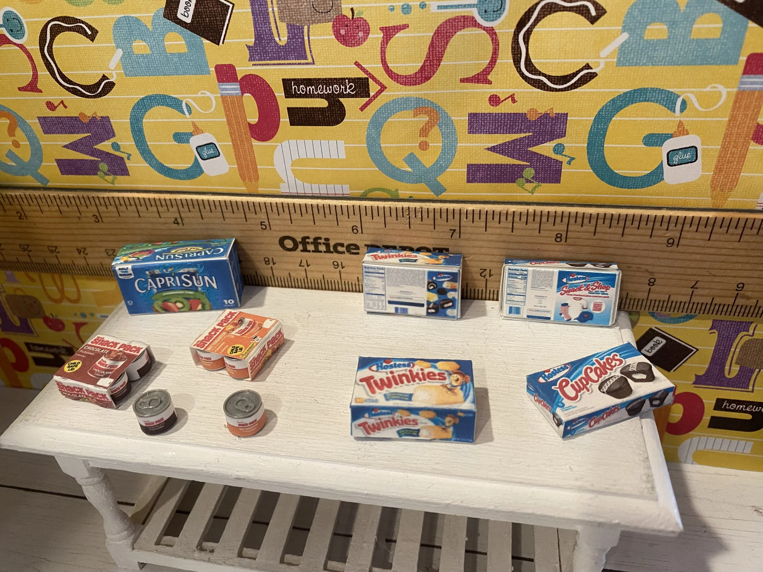 Miniature Hostess Cupcakes, Twinkies, Chocolate and Butterscotch Pudding Cups, Capri Suns, 1:12