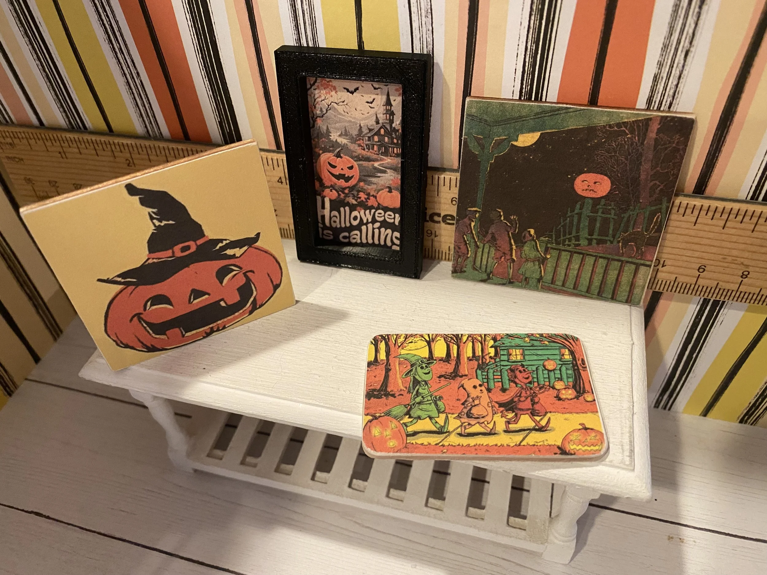 Miniature Halloween Art, Dollhouse Signs, Spooky Portraits, 1:12
