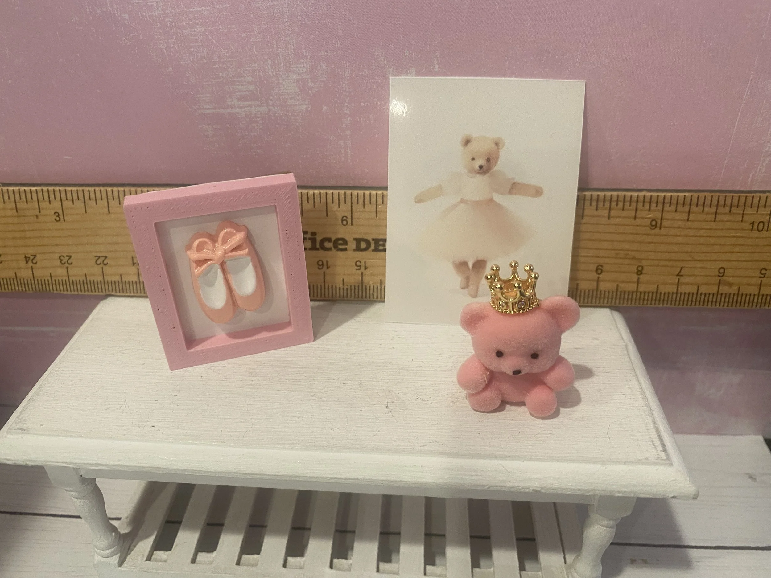 Miniature Teddy Ballet Poster, Ballet Shoes 3D Art, Ballet Teddy w/Crown, 1:12