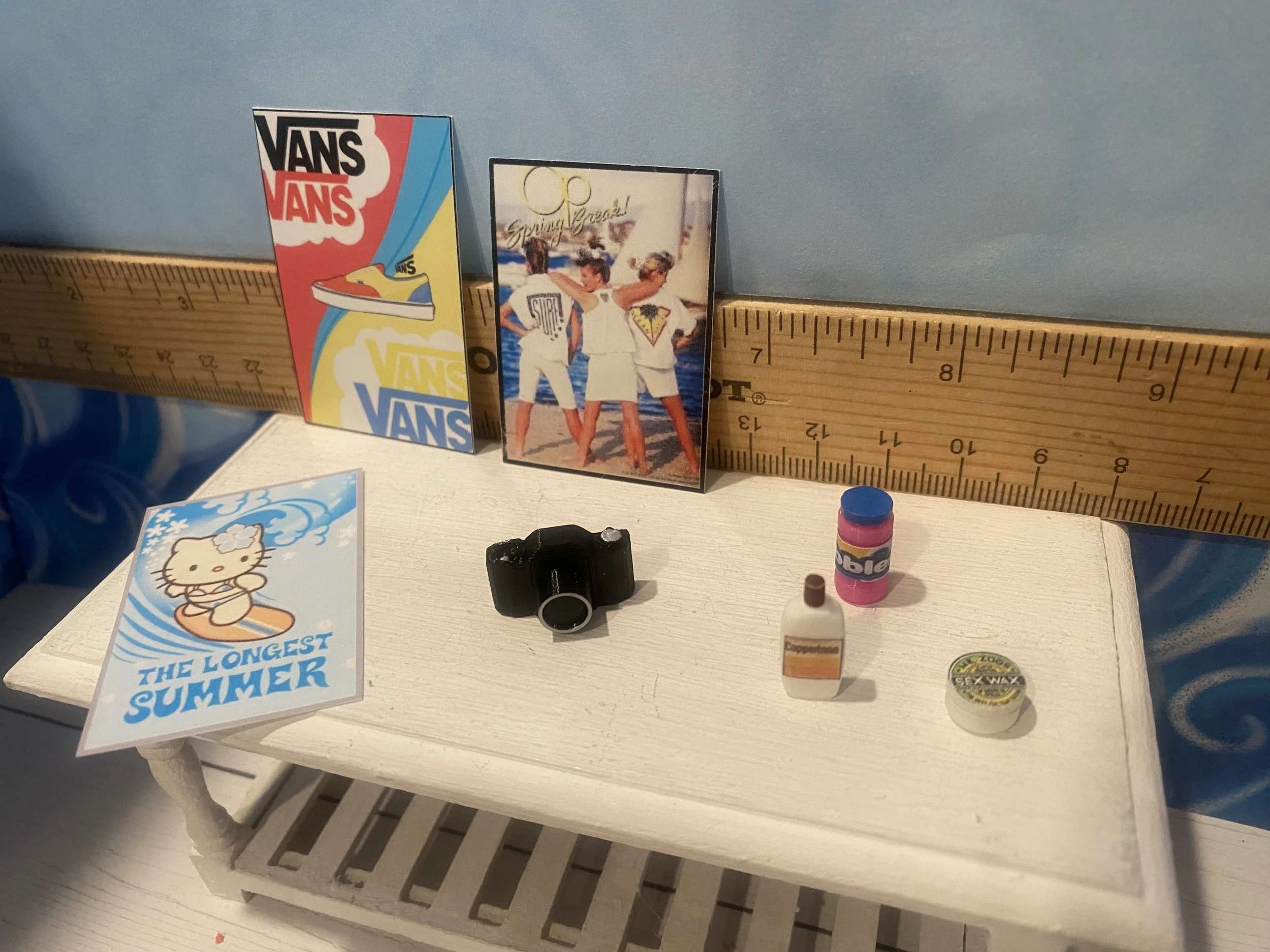 Set of 3 Beach Posters, Vans, Hello Kitty, Ocean Pacific, Camera, Bubbles, Sex Wax, Sunblock, 1:12