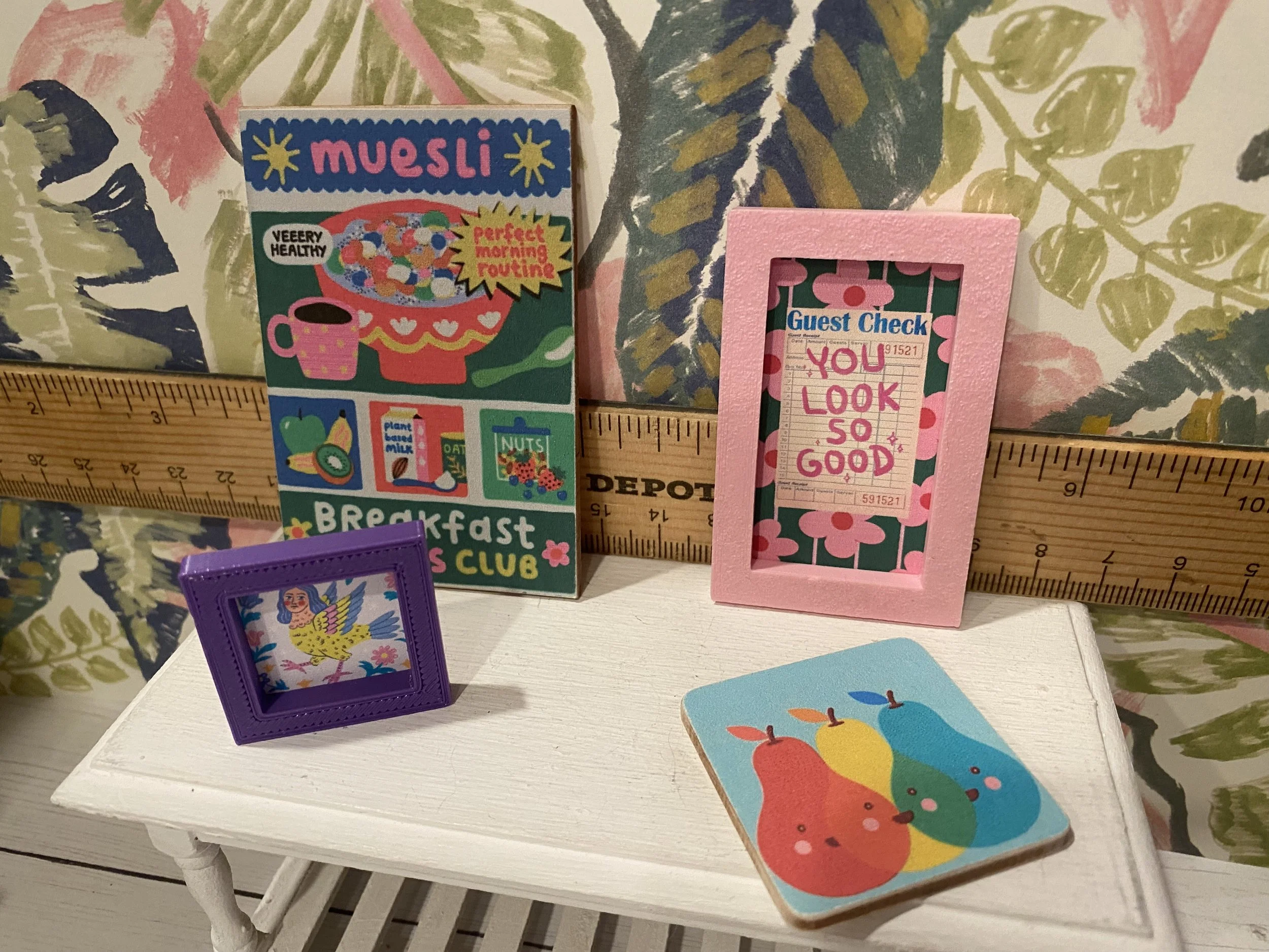 Miniature Fruit Stand, Granola and Acai Bar Art & Signs, 1:12