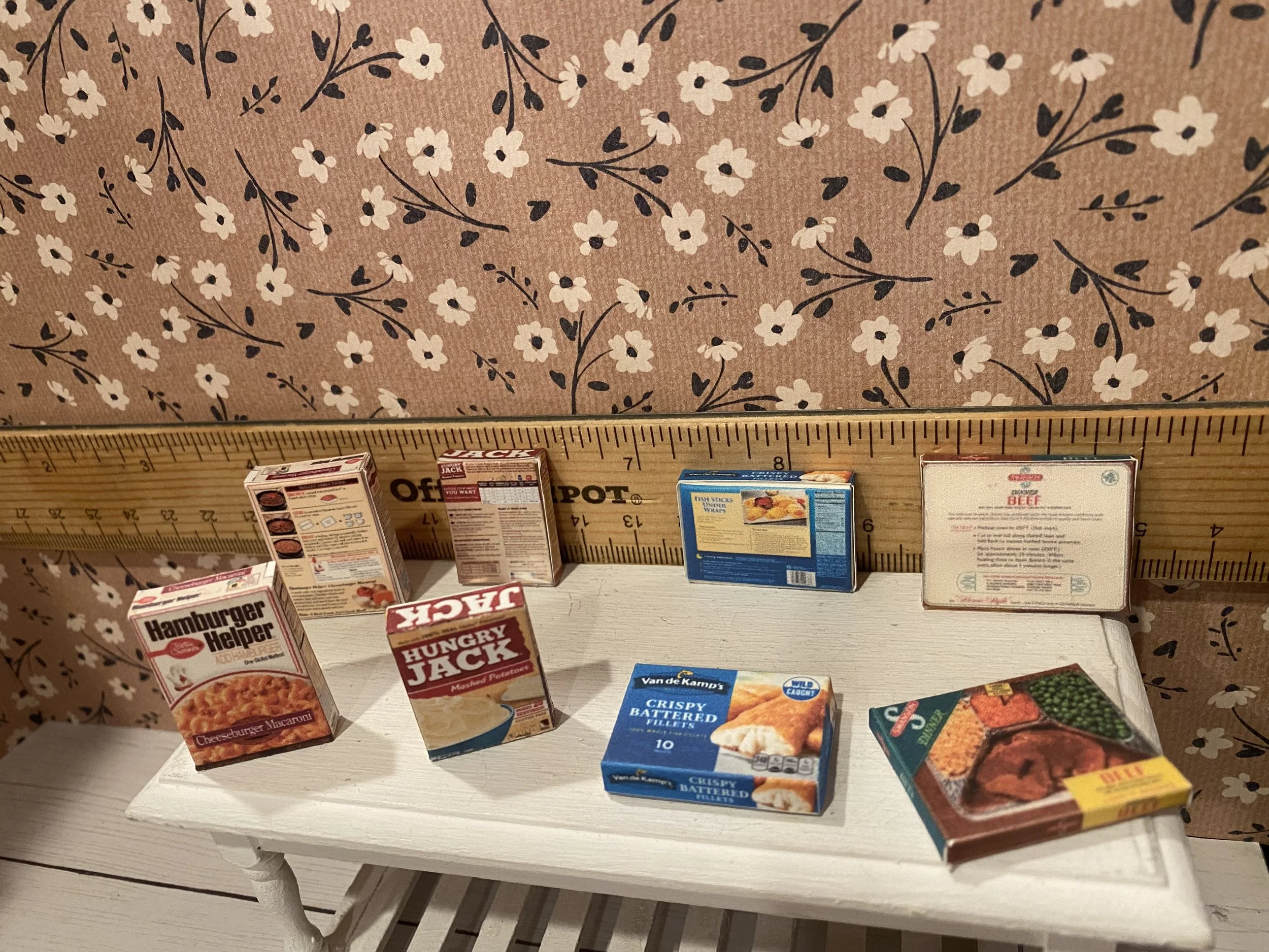 Miniature Food Boxes, Frozen Fish, Mashed Potatoes, Hamburger Helper, 1:12
