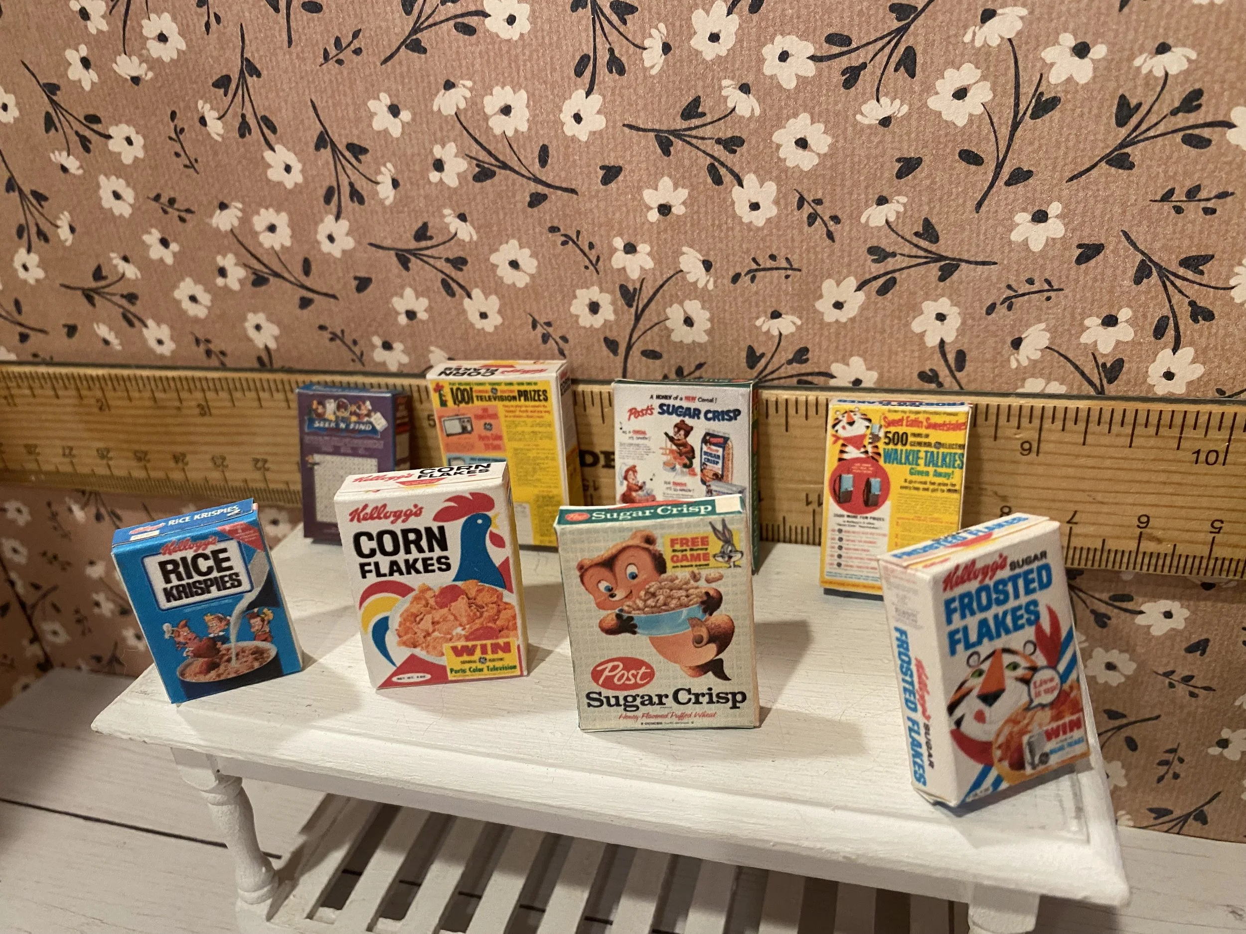 Miniature Cereal Boxes, Rice Krispy Box, Corn Flakes, Sugar Crisp, Frosted Flakes, 1:12