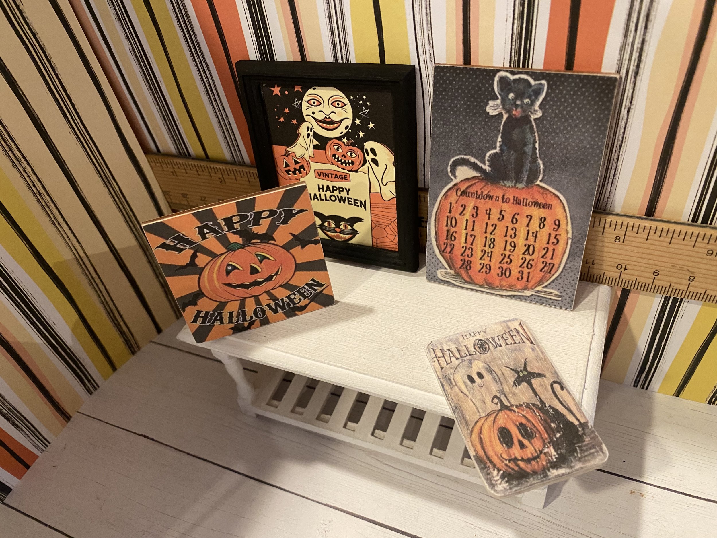 Miniature Halloween Art, Dollhouse Signs, Spooky Portraits, 1:12
