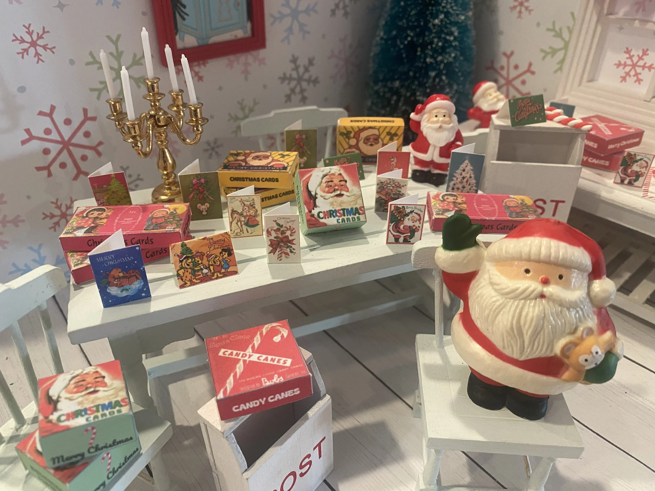 Miniature Christmas Cards, Dollhouse Holiday Cards, Mailbox, 1:12