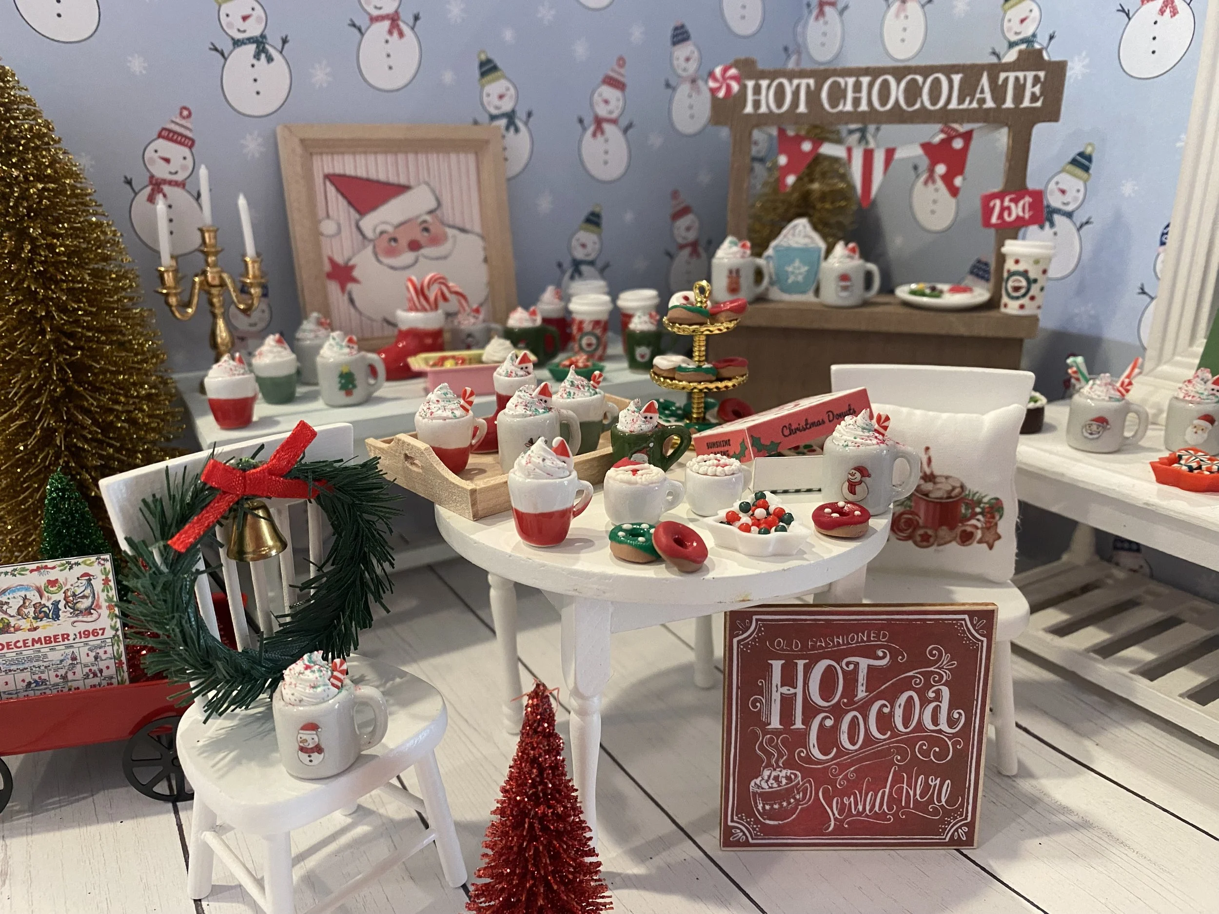 Miniature Christmas Hot Cocoa, Dollhouse Christmas Donuts, 1:12