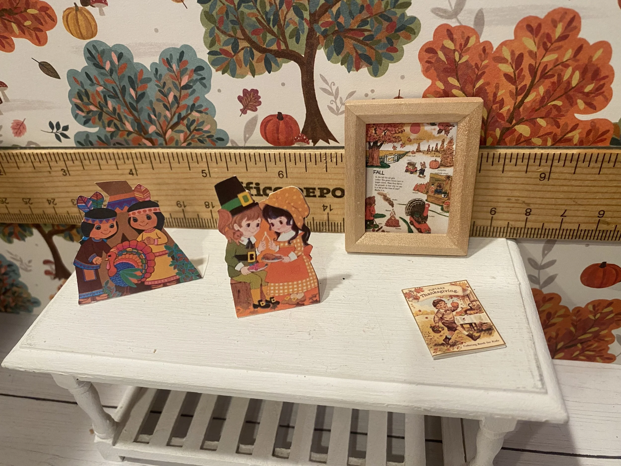 Miniature Thanksgiving Art, Pilgrim, Native American Indian, Cut-outs, 1:12