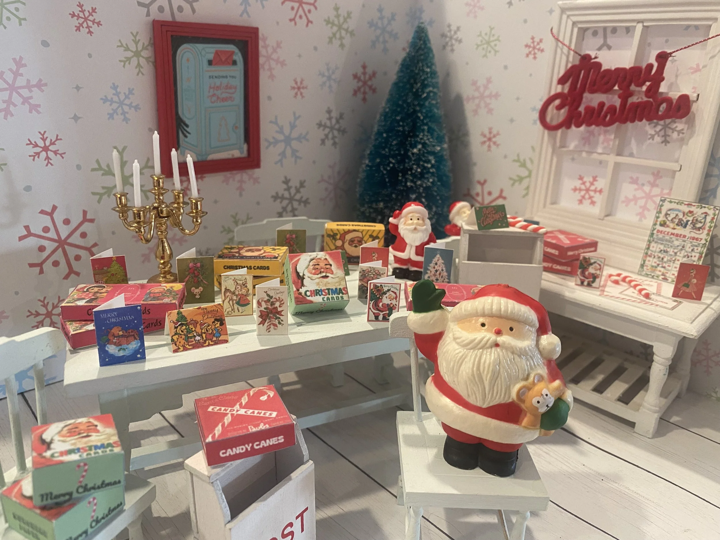 Miniature Christmas Cards, Dollhouse Holiday Cards, Mailbox, 1:12