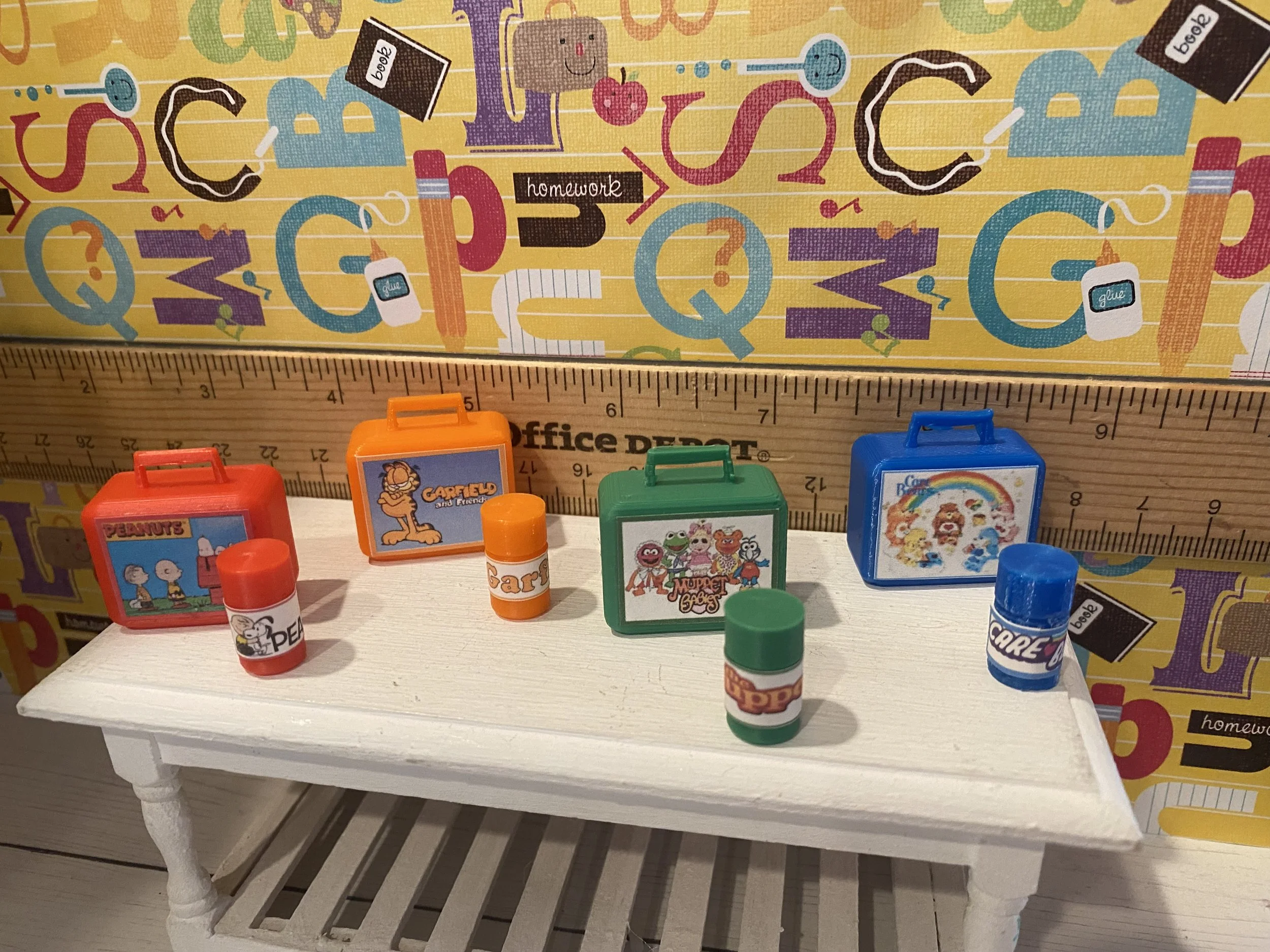 Miniature Lunch Boxes, Peanuts, Garfield, Care Bear, w/Thermos, 1:12