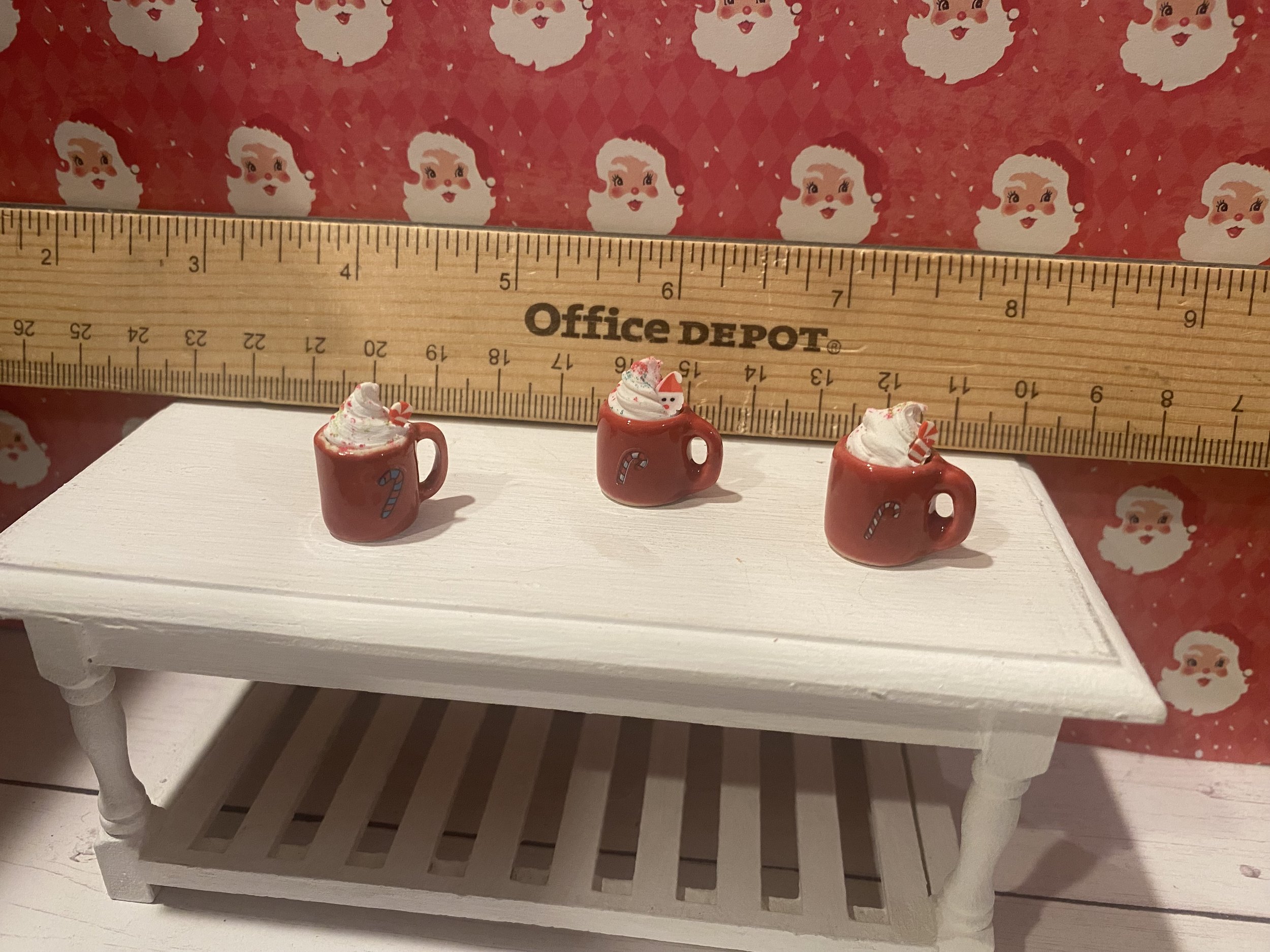 Miniature Christmas Hot Cocoa, Dollhouse Christmas Mugs, 1:12