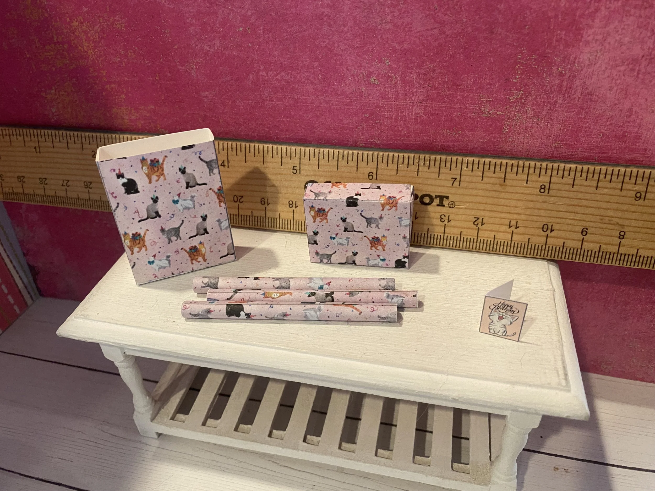 Miniature Cat Gift Wrap, Boxes, Bags, Card, 1:12