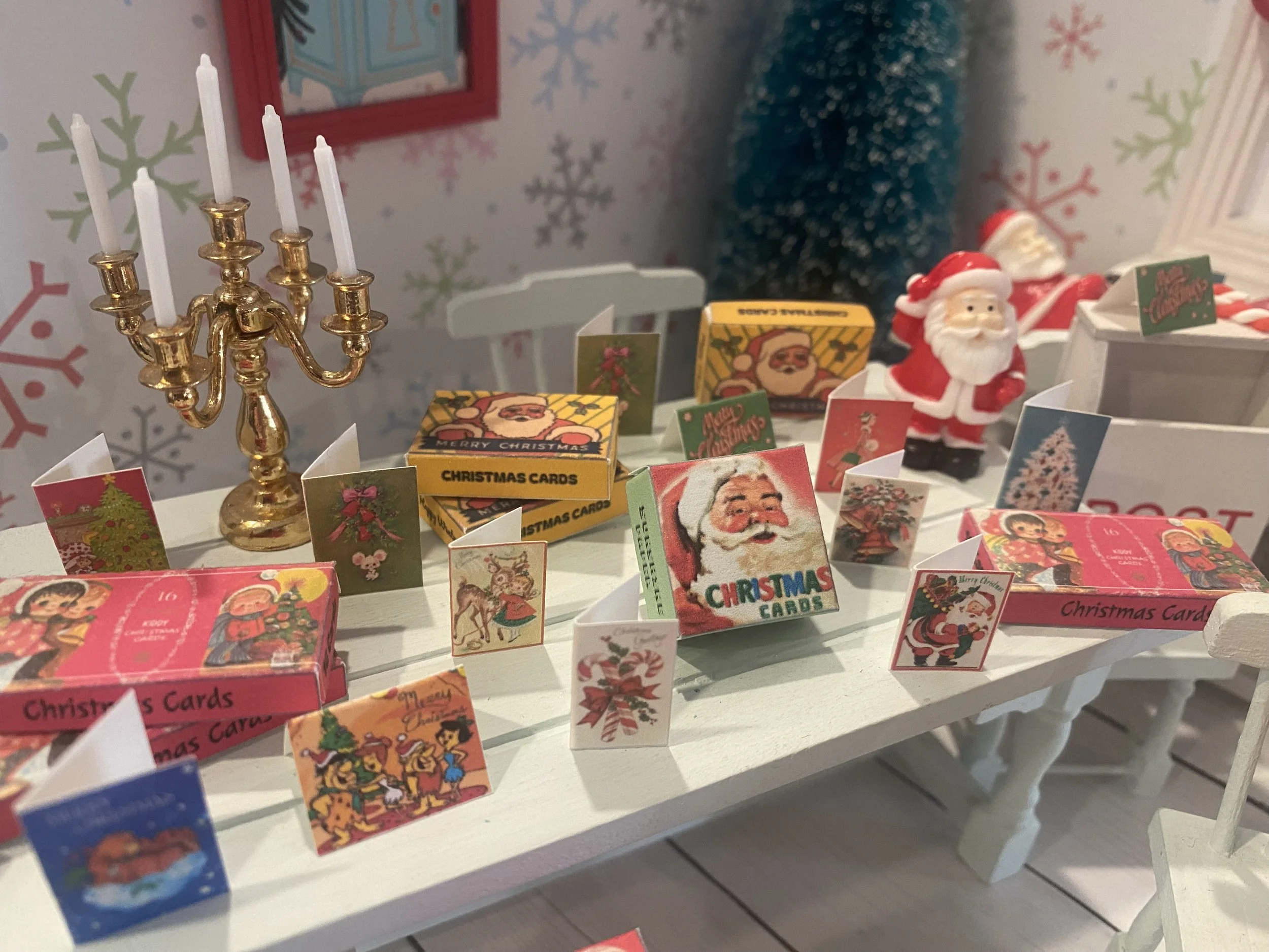 Miniature Christmas Cards, Dollhouse Holiday Cards, Mailbox, 1:12