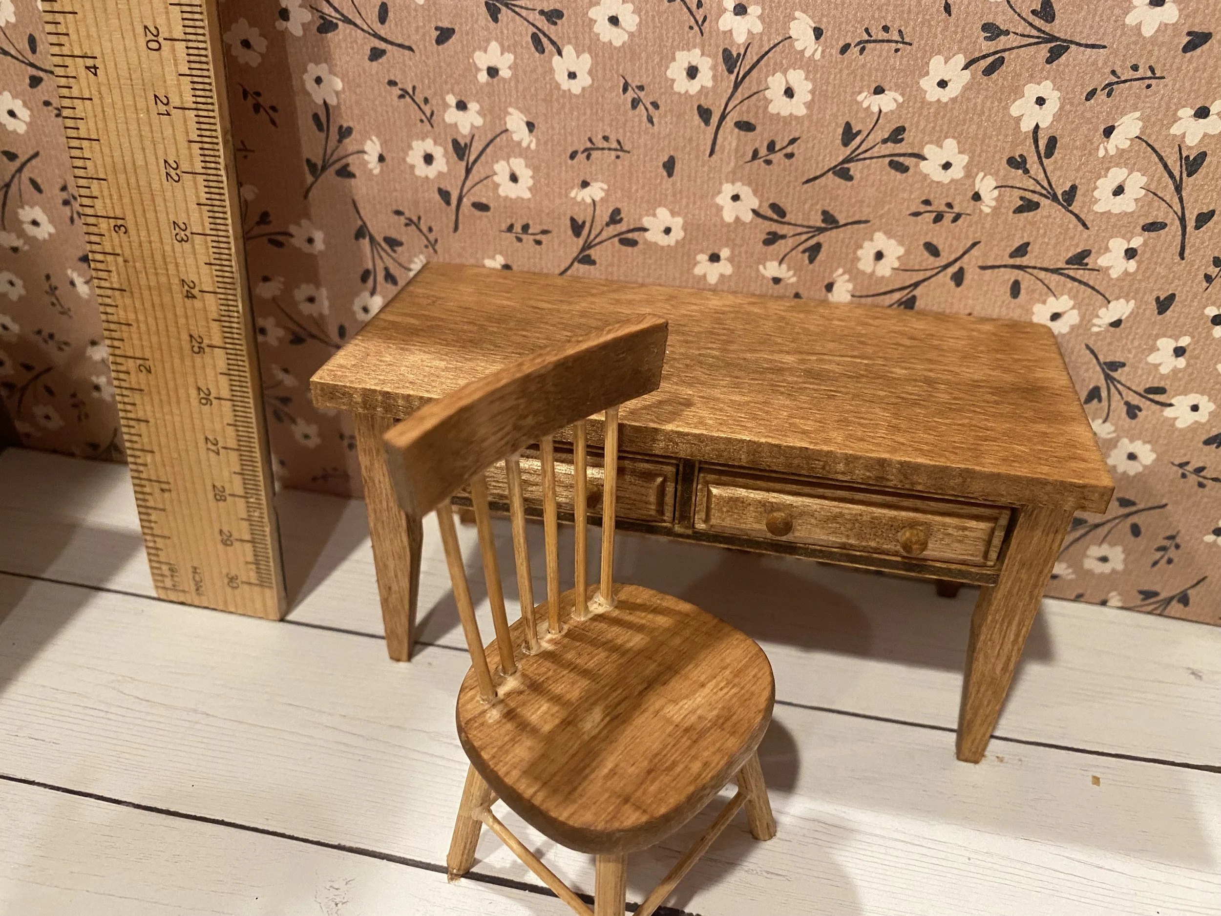 Miniature Stained Desk w/Chair, 1:12