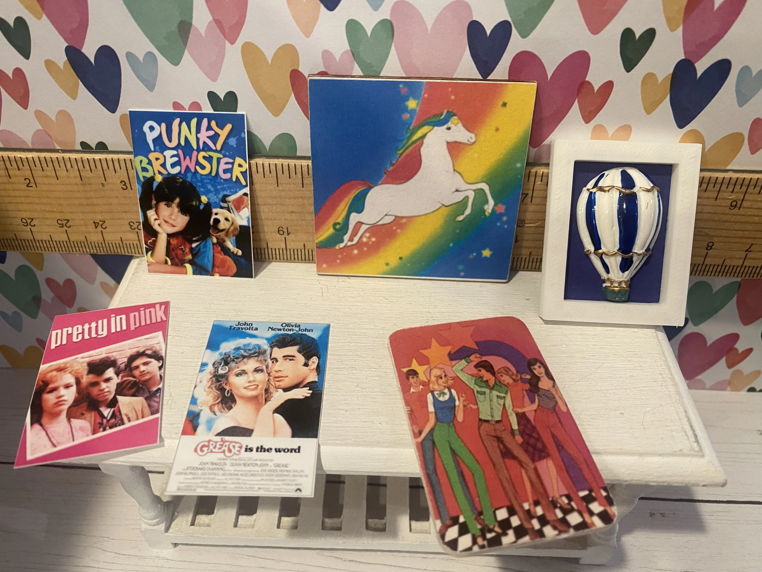 Miniature Wood Signs, Roller Skates, Rainbows, Movie Posters, Grease, Punky Brewster, 1:12